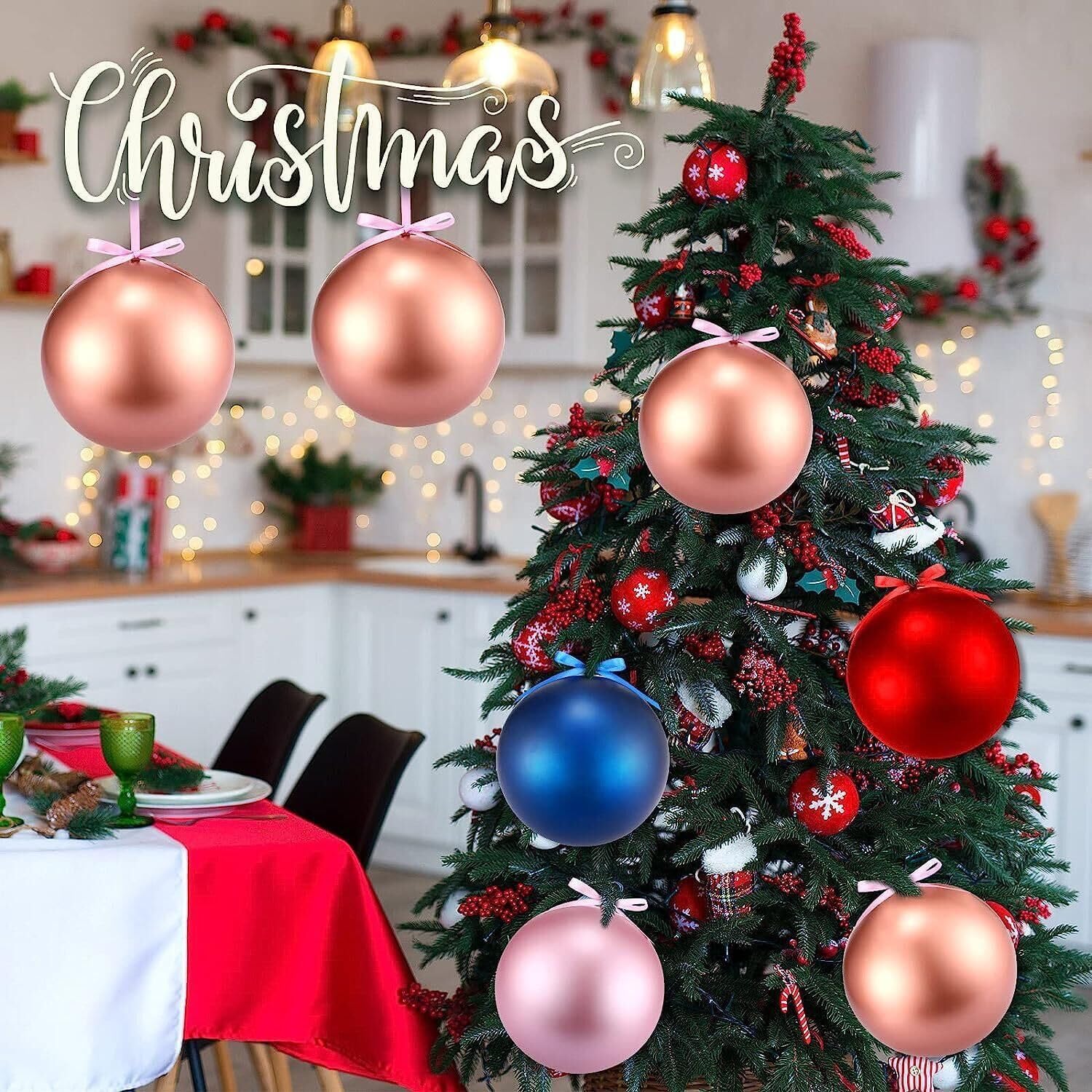 YYCRAFT Adornos de bola de Navidad de 34 quilates de 2.2 pulgadas para árbol de Navidad, decoraciones de Navidad, ganchos inastillables incluidos