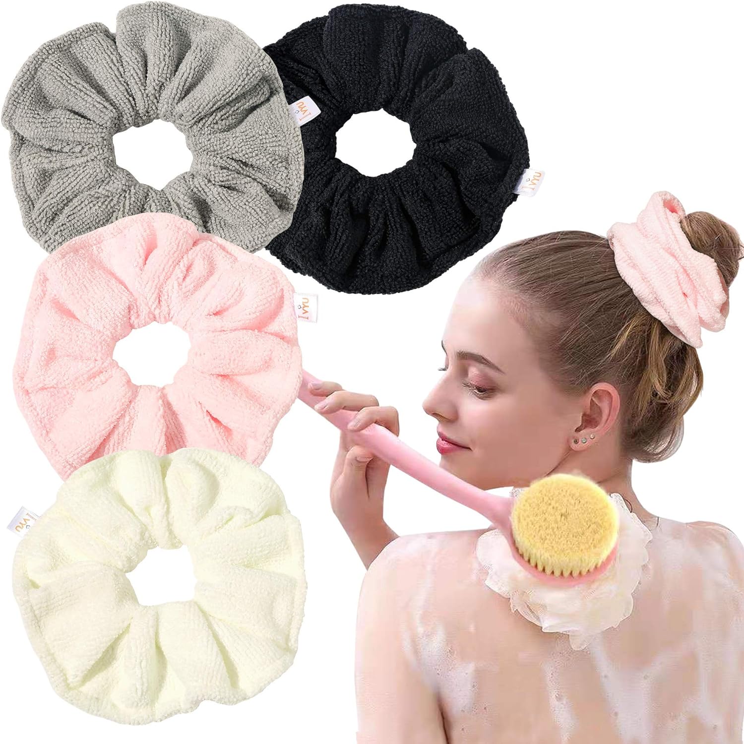 Ivyu Toalla de microfibra para secar el cabello, banda elástica grande de fibra para rizar el cabello para la ducha, productos para el cabello