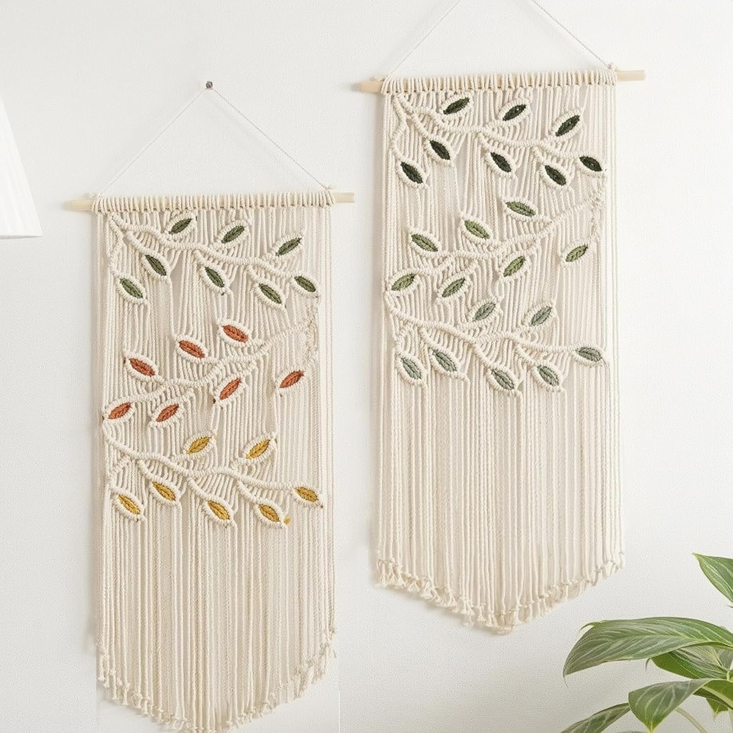 Tapiz de macramé para colgar en la pared, elegante bohemio con hojas de macramé, decoración de pared tejida a mano, arte de pared bohemio con