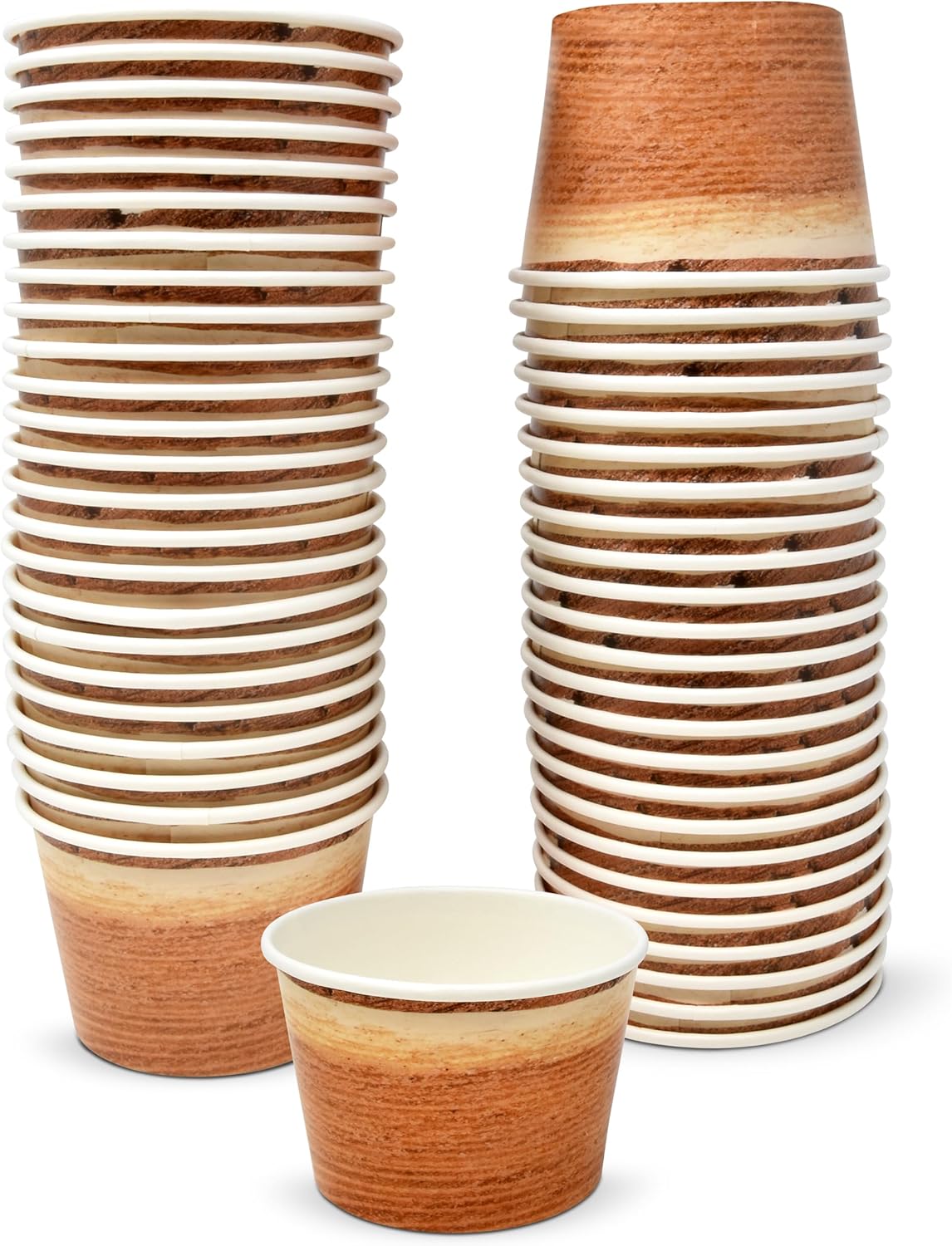 Gift Boutique 48 tazas de madera rústica, 10 onzas, café cortado de madera marrón, tazones de papel desechables para postres y helados, para