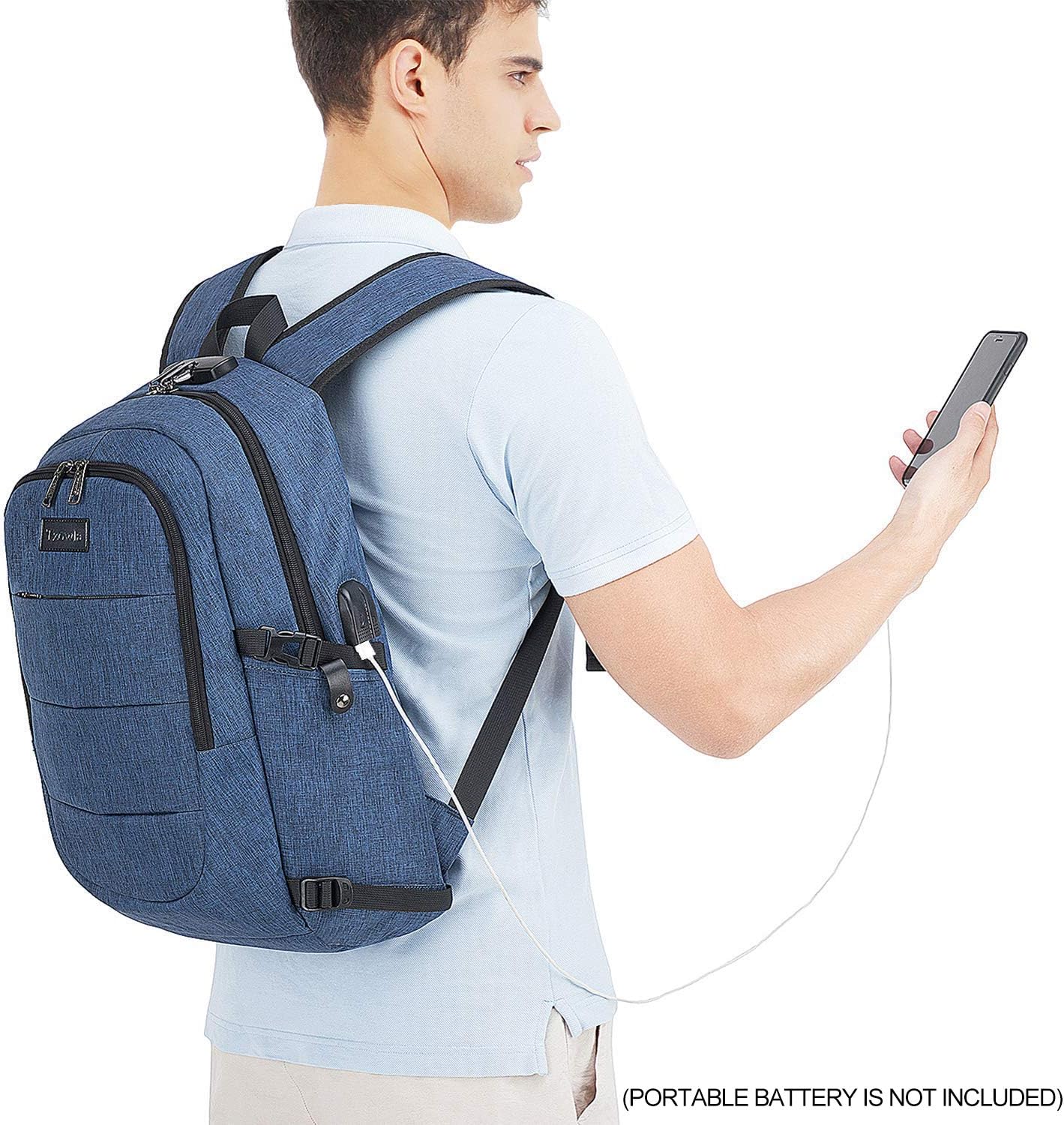 Tzowla, mochila de negocios para computadora portátil antirrobo, con puerto de carga USB y bloqueo de 15,6 pulgadas para mujeres y hombres, mochila