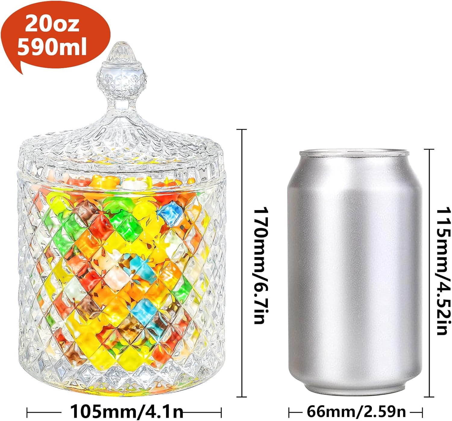 INFTYLE Plato de cristal para dulces con tapa, 1 pieza de 20 onzas, tarro de cristal grande para caramelos, caja de joyería, plato Dappen, tarro de