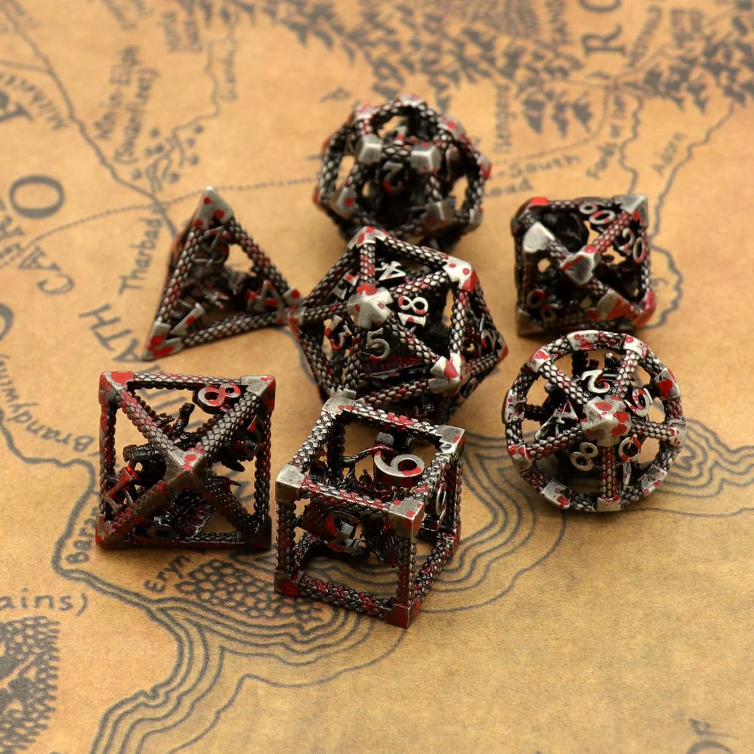 D&D Dice, Dungeons and Dragons, HNCCESG – Juego de dados de metal poliédricos huecos para juegos de rol D y D, dados de iniciación para RPG MTG,
