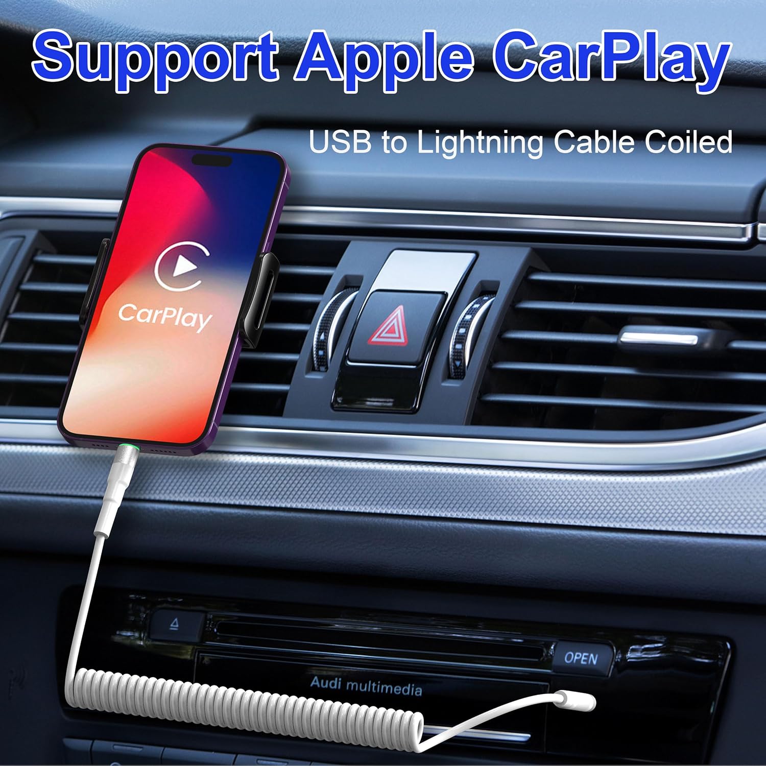 Cable USB a Lightning en espiral, cable de carga para iPhone de 5 pies para automóvil, certificado Apple MFi y sincronización de datos, para Apple