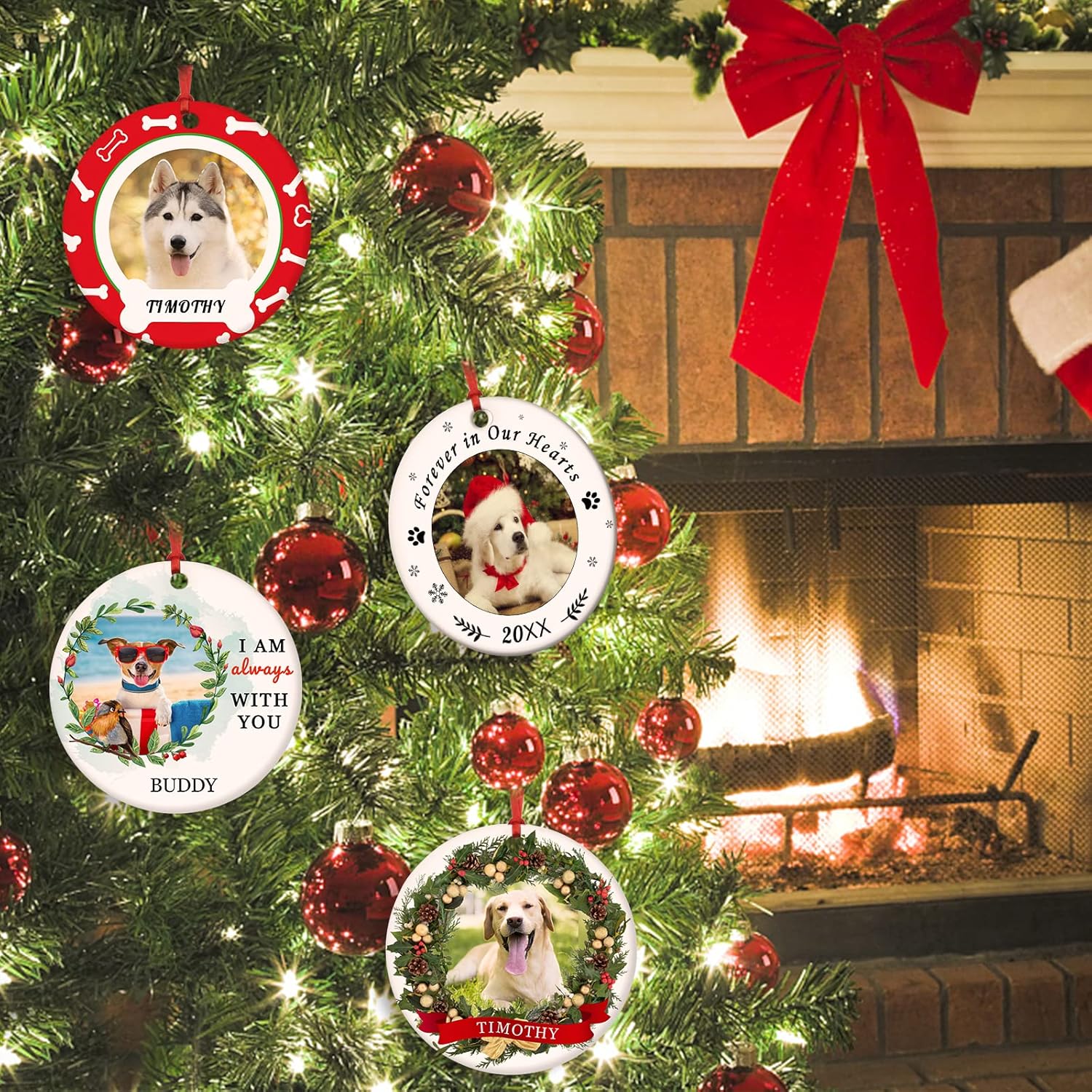 Personalized Christmas Ornaments with Dog Cats Pets 2022 Custom Pet Memorial Photo Ceramic Christmas Ornament Customized Christmas Ornament Dogs