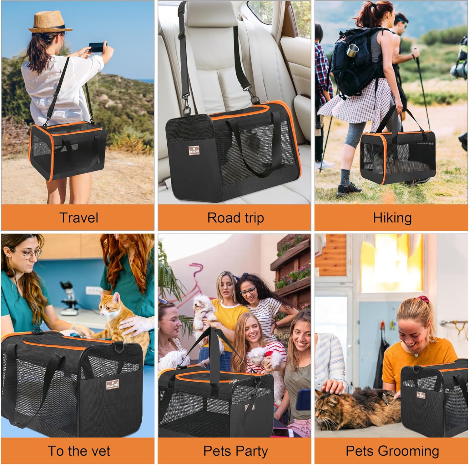 HiCaptain Bolsa transportadora negra para gatos, ligera y suave con ventana de malla superior, transpirable para gatos medianos y perros pequeños,