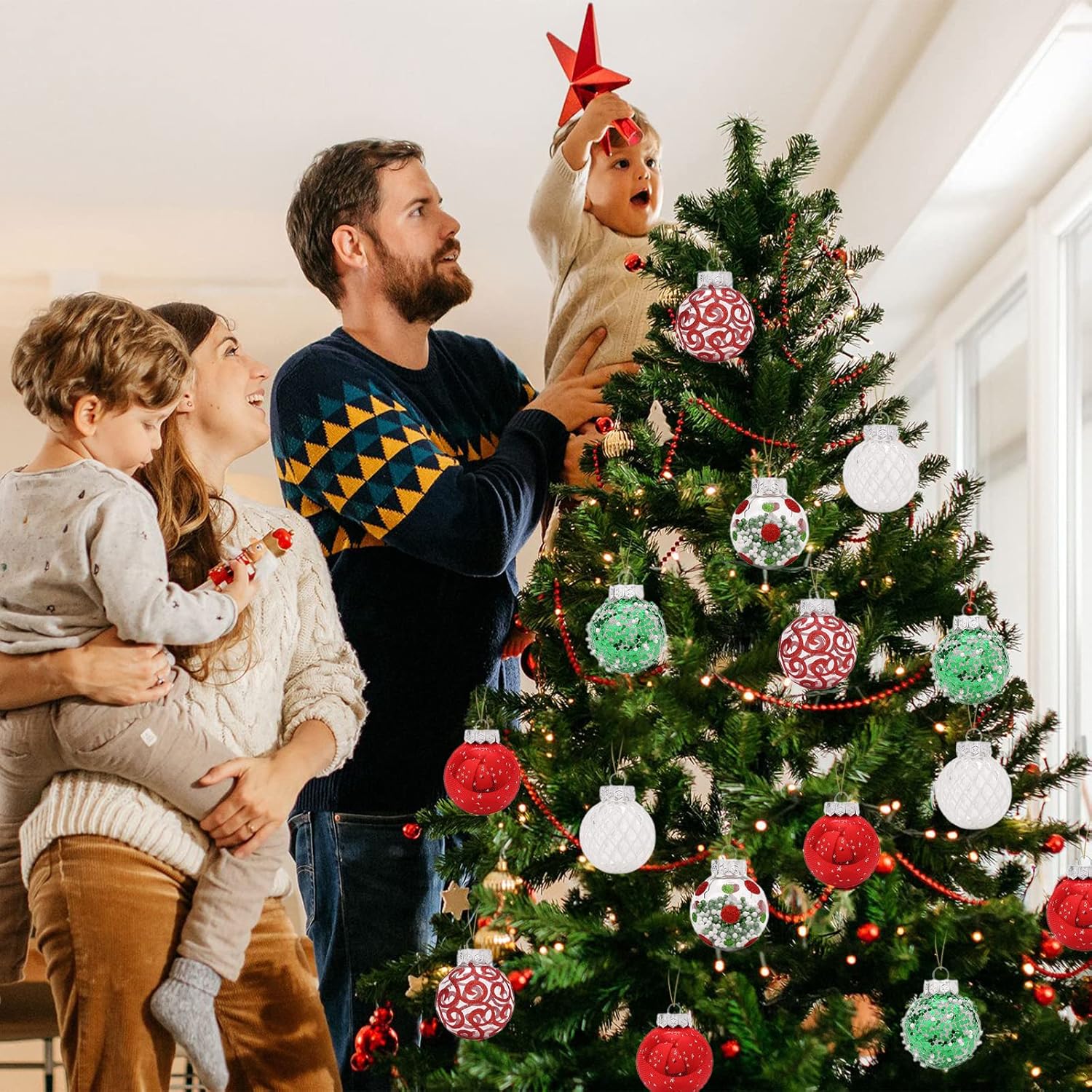 MSUIINT 25 bolas de Navidad, 2.4 pequeñas bolas de Navidad inastillables para árbol de Navidad, bolas colgantes con purpurina para árbol de Navidad,