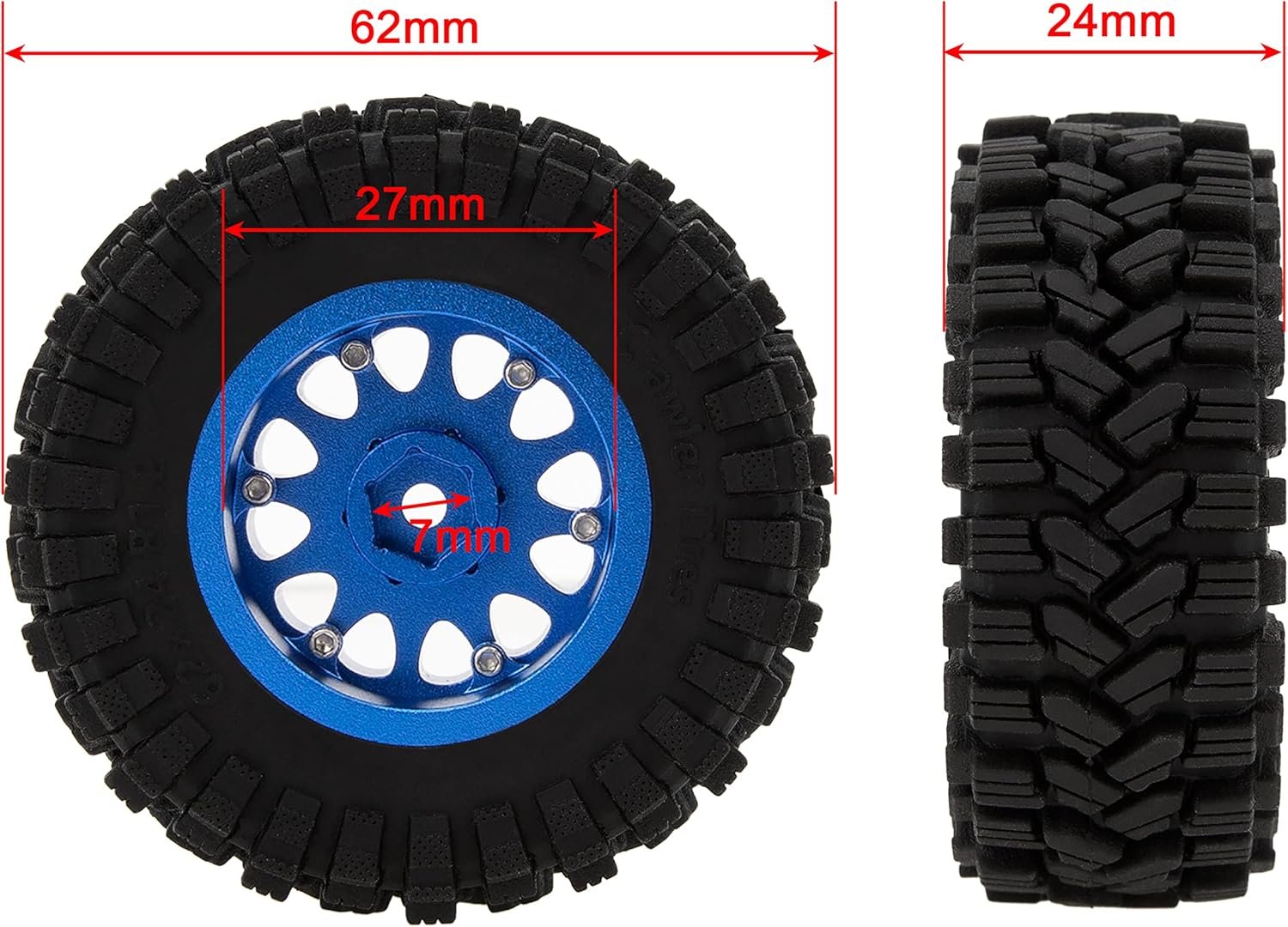 4 neumáticos MEUS RACING RC de 1.2 pulgadas, 64 x 24 neumáticos para TRX4M SCX24 FCX24 RC (azul, tipo A)