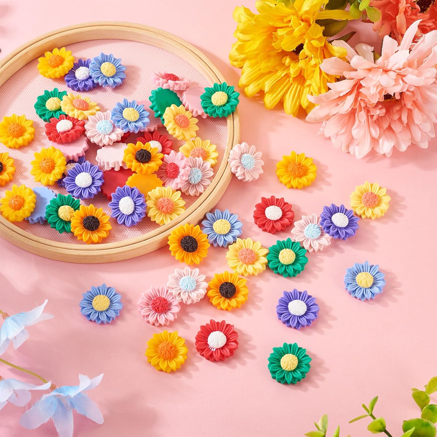 Resin Sunflower Cabochons Flower Daisy Flatback Charms Orange Flower Embellishment for Phone Case Shoe Hairpin Sunglasses Headwear Scrapbooking