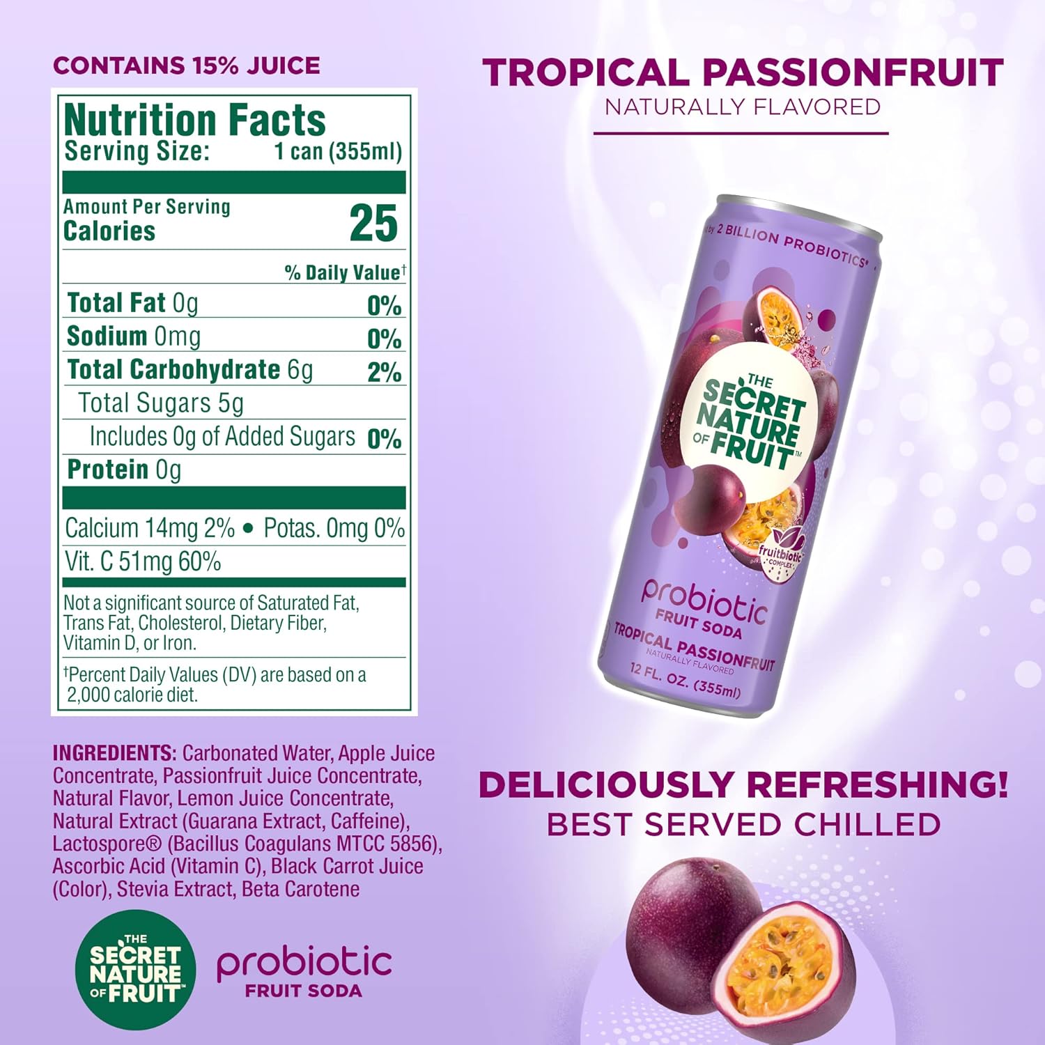 The Secret Nature of Fruit Refresco probiótico de frutas, apoya la salud intestinal y la inmunidad, 2 mil millones de probióticos, cero azúcar