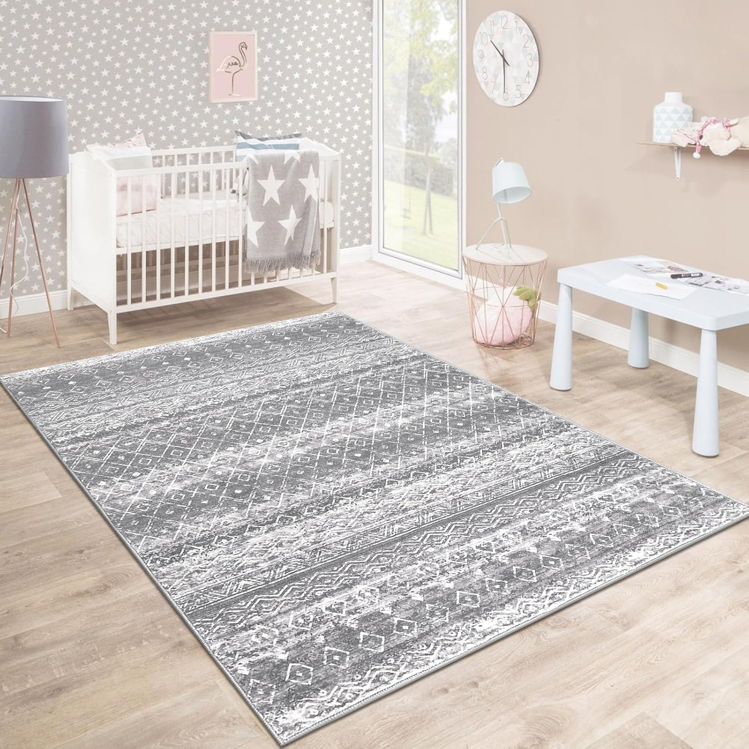 HEBE Alfombra bohemia de 3 x 5 pies, antideslizante, envejecida, con medallón para dormitorio, alfombra lavable para sala de estar, alfombra suave