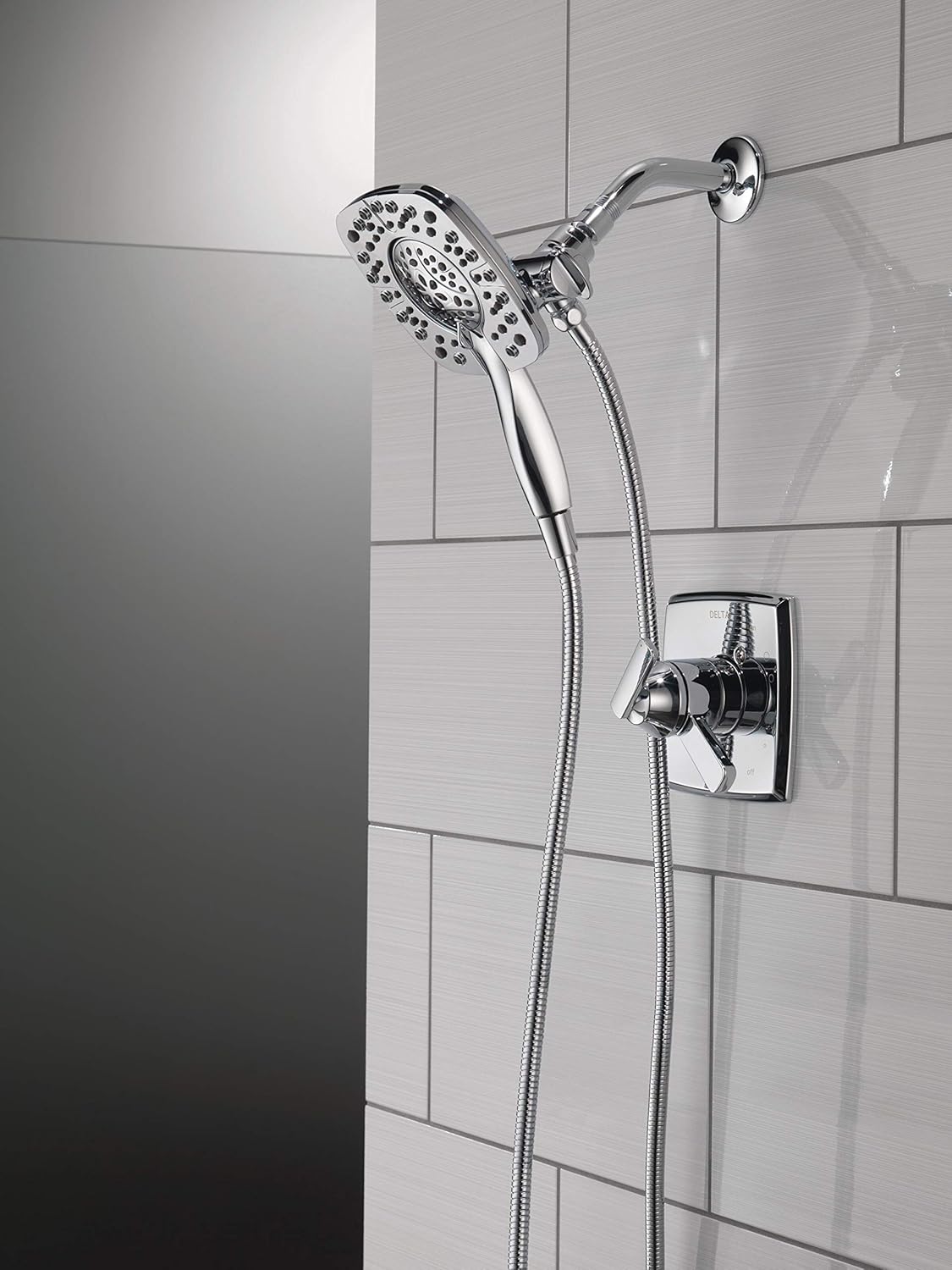 Delta Faucet Ashlyn serie 17 – Kit de ducha de 2 funciones con 2 vueltas, 2 en 1, cabezal de ducha de mano con manguera, T17264-I