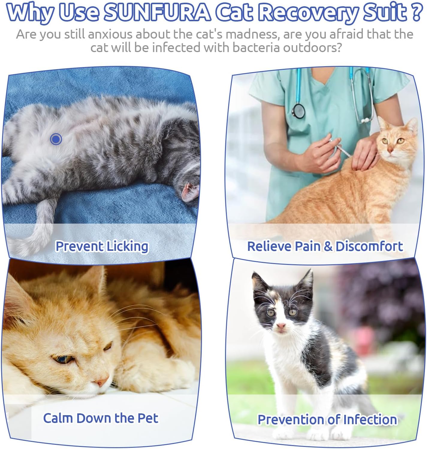SUNFURA Traje de recuperación para gatos, body quirúrgico completo para protector de heridas abdominales, antilamidas después de la cirugía,