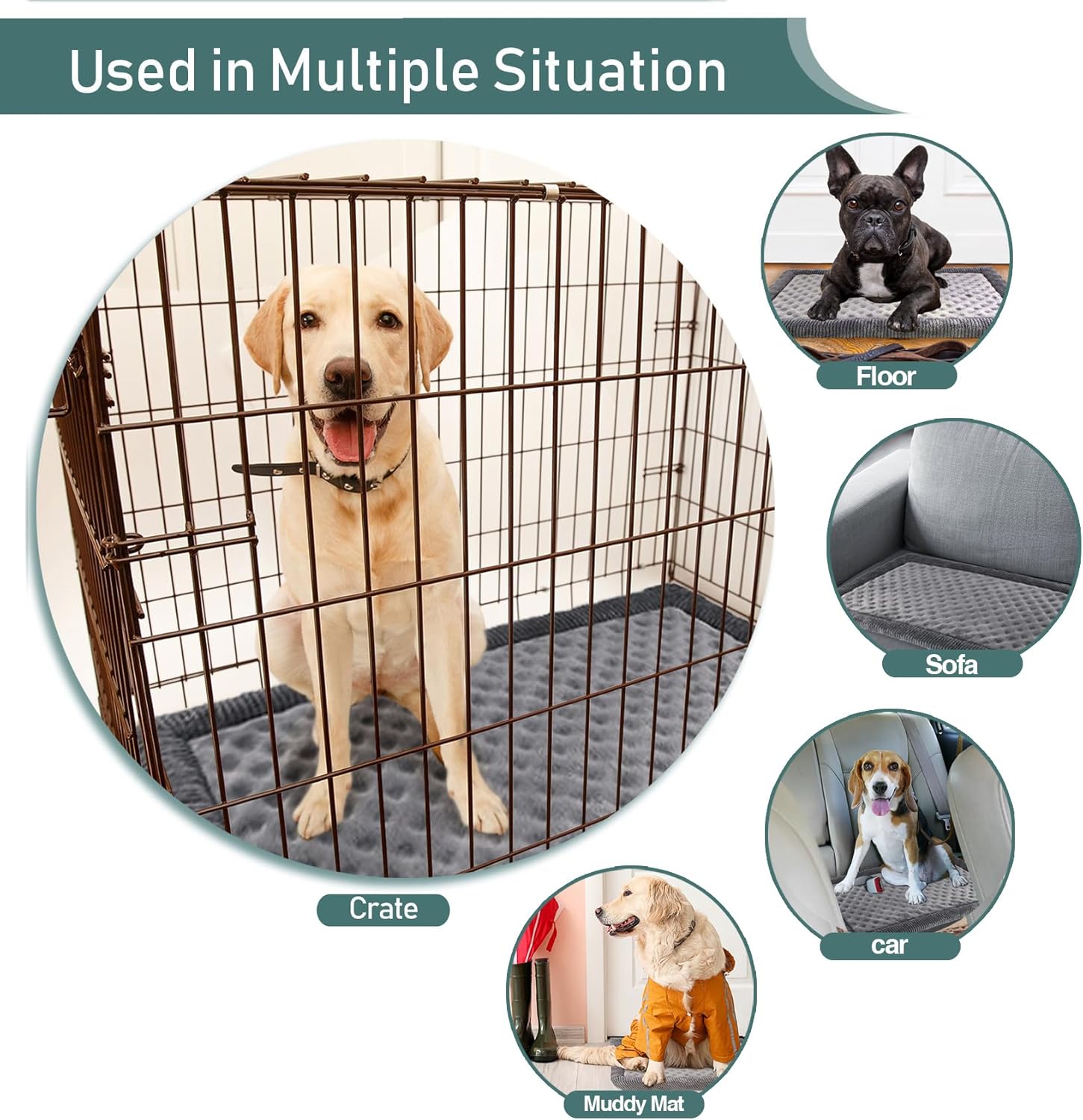 PAGGED Almohadilla grande para jaula para perros de 36 pulgadas, de espuma viscoelástica, color gris, de franela suave, lavable, antideslizante,
