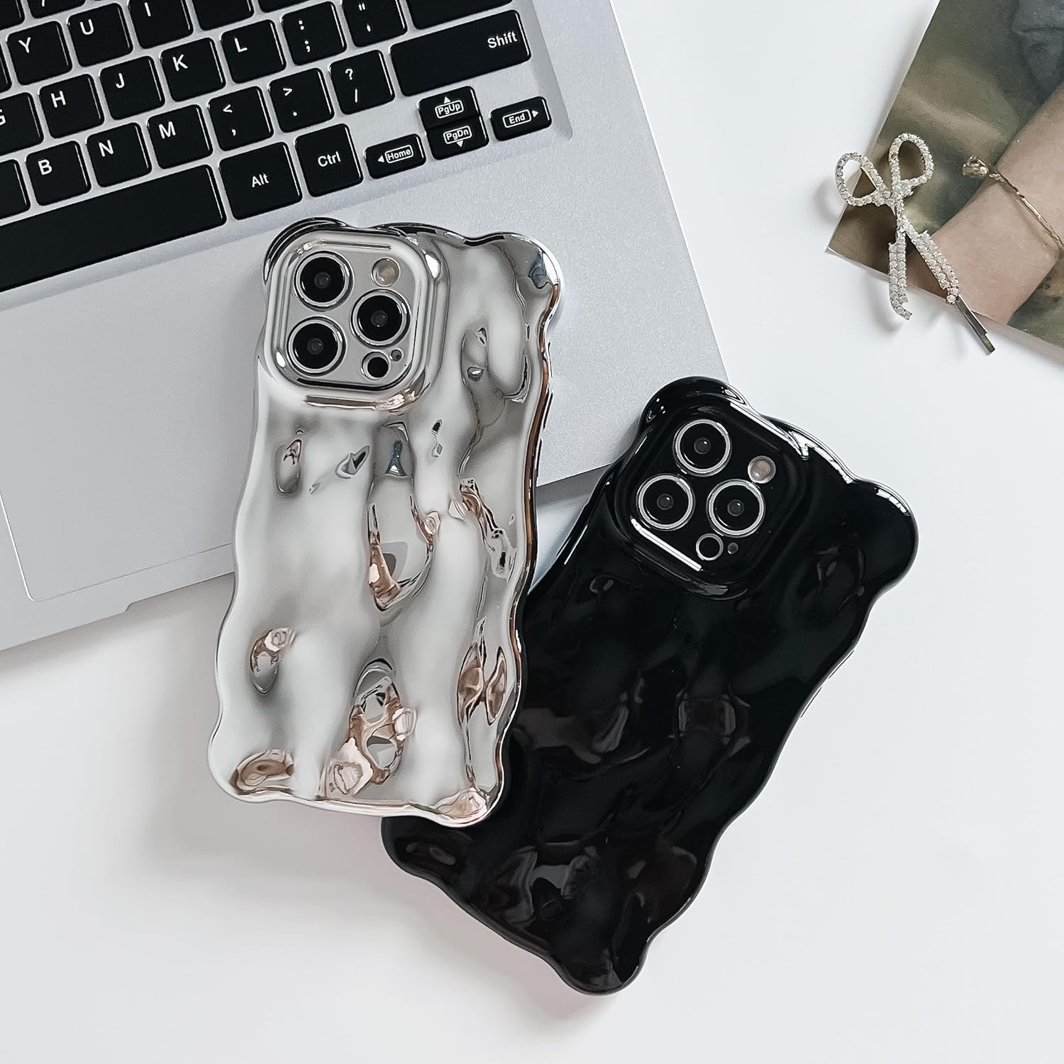 BANAILOA Diseño para iPhone 15 Pro Linda funda con marco de ondas 3D patrón de meteoritos chapado de lujo suave TPU protector creativo funda