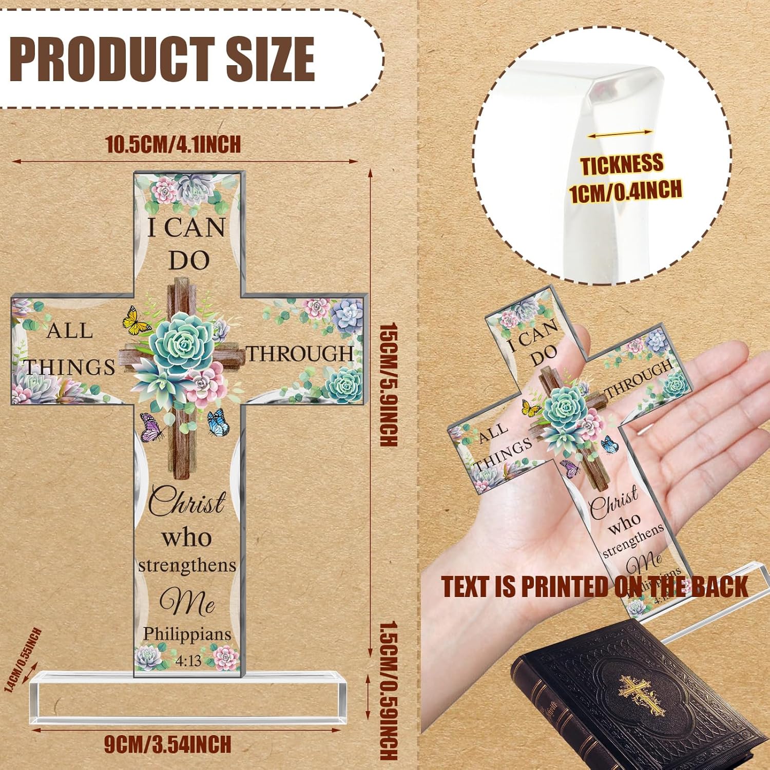 Regalos inspiradores de cruz cristiana de acrílico con versículos de la Biblia y oraciones, girasol, regalos religiosos de las Escrituras para