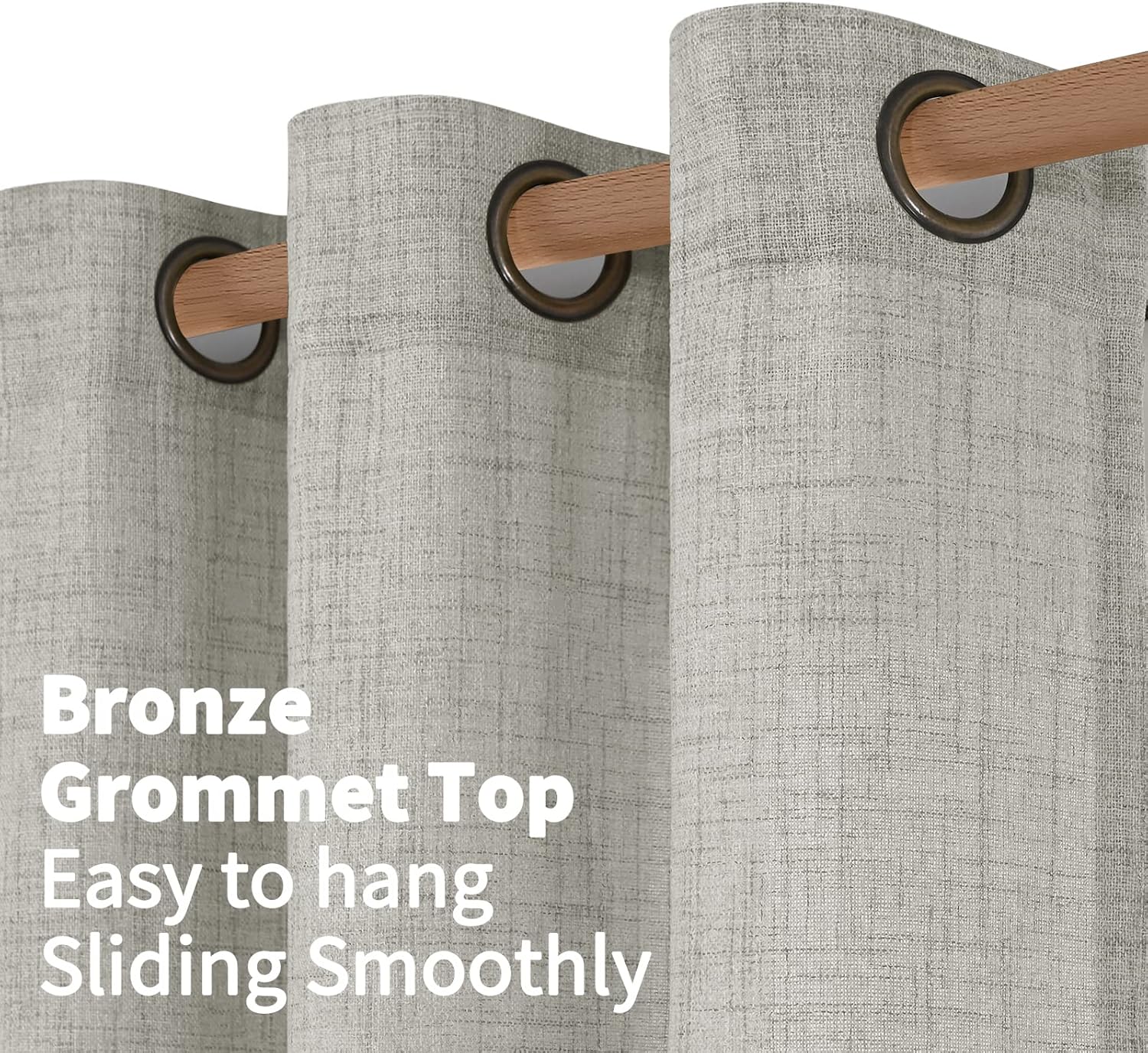 YoungsTex Cortinas de lino de 63 pulgadas de largo para sala de estar corta, cortinas de lino gris claro con ojales de bronce, cortinas de ventana