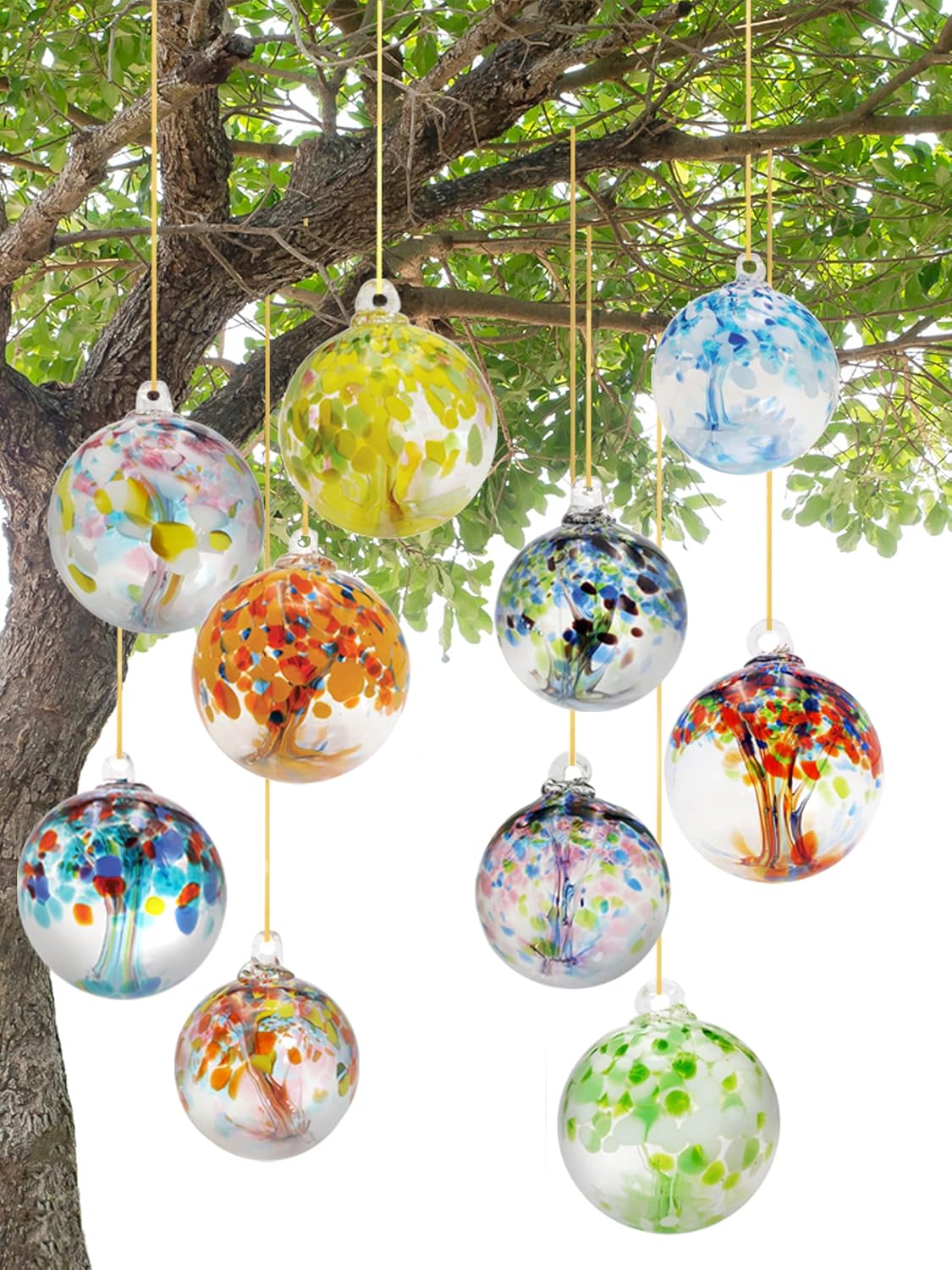 Dale Tiffany Vidrio soplado a mano, esperanza de 3 pulgadas de diámetro, colección Árbol de la vida, globo de bruja colgante para jardín