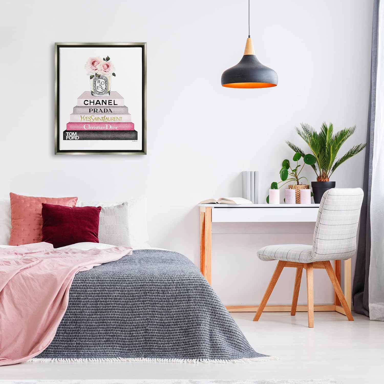Stupell Industries Book Stack Fashion Candle Pink Rose, diseño de Amanda Greenwood
