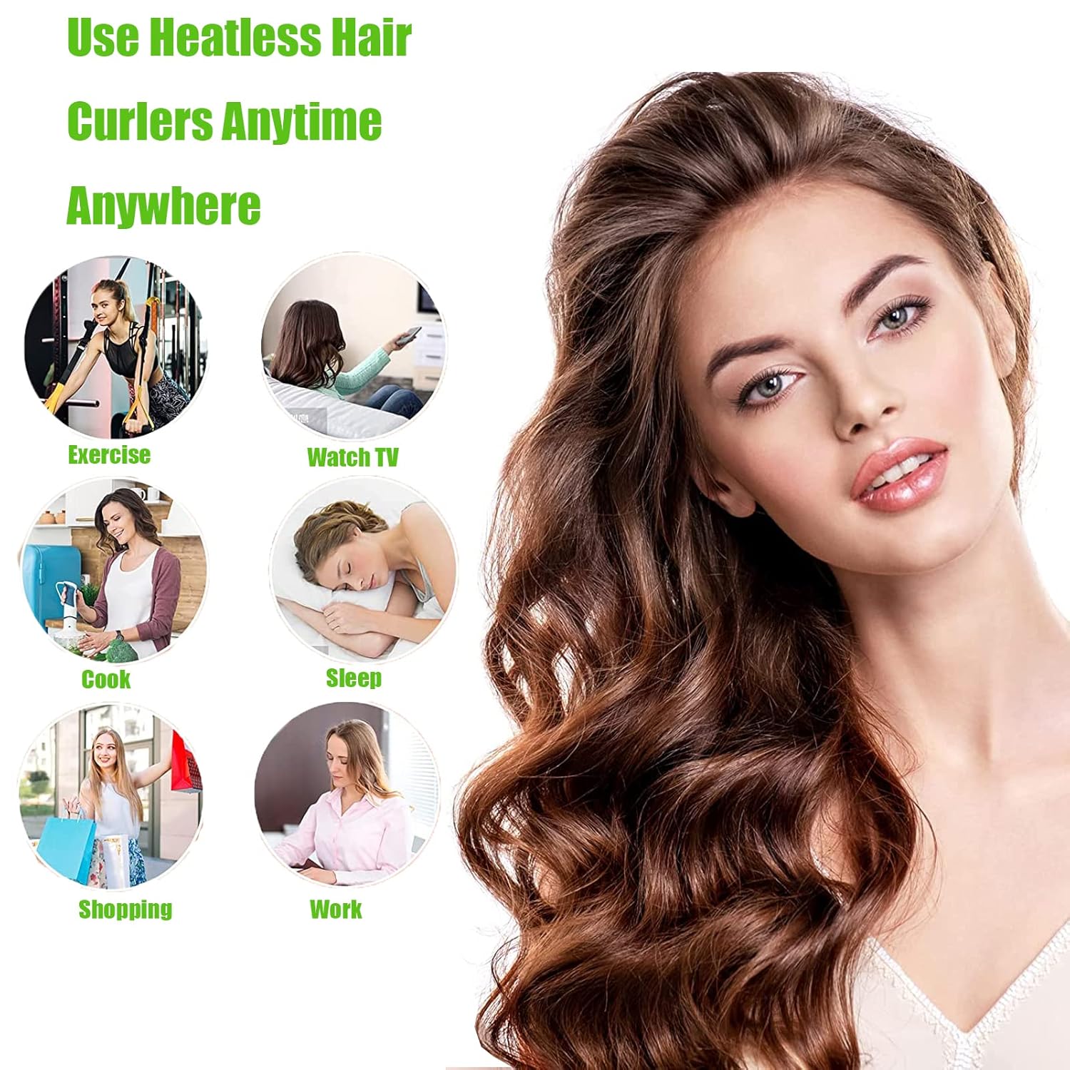 Diadema de barra rizadora sin calor, rizadores de pelo para dormir, cinta de rizo sin calor, rizadores sin calor para mujeres, rodillos de pelo para