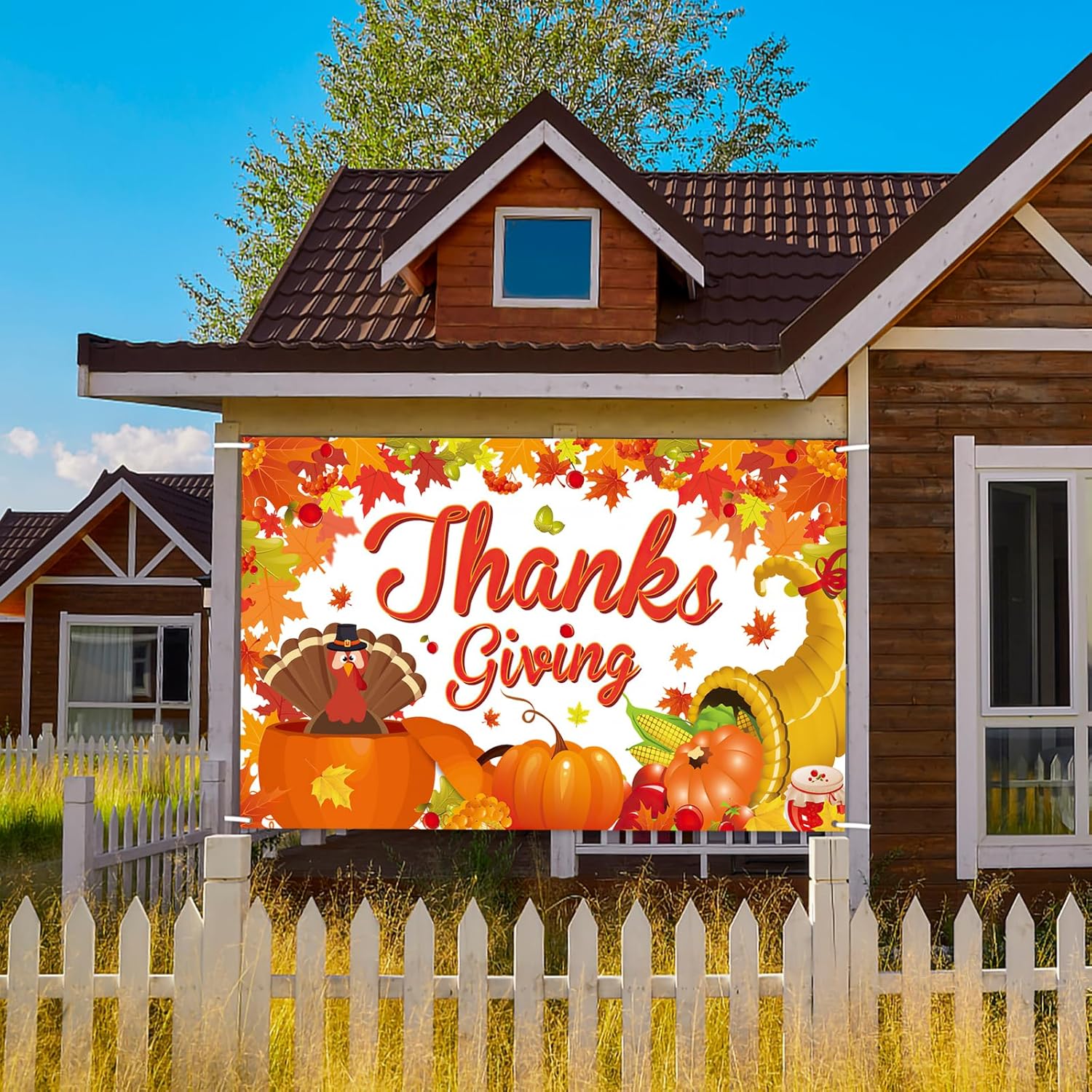 Cartel decorativo para el día de Acción de Gracias, extra grande, 72 x 44 pulgadas, pancarta de otoño para el día de Acción de Gracias, telón de
