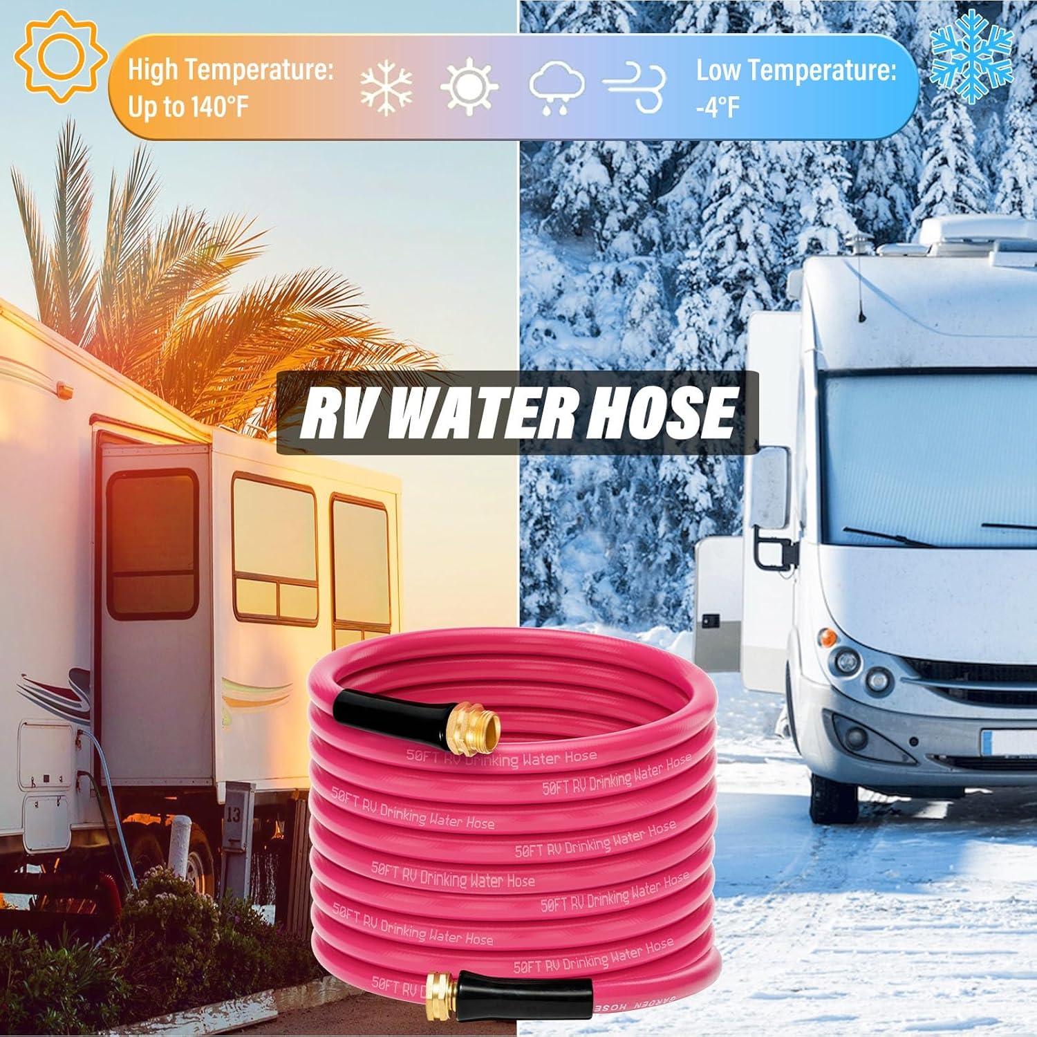 WELLUCK Manguera de agua para autocaravana de 50 pies, manguera de agua potable de grado alimenticio, sin ftalatos, manguera de jardín flexible y