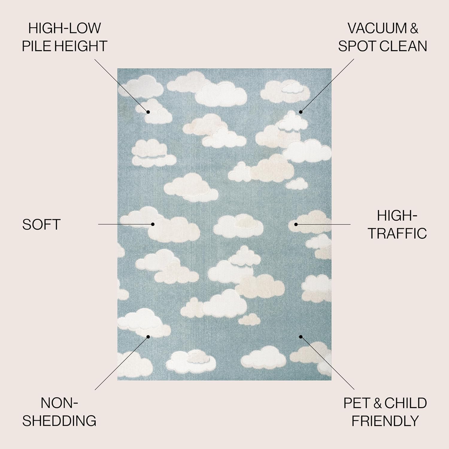 JONATHAN Y SCN105A-8 Hedwig – Alfombra juvenil Cloud Scandi para interiores, niños, casual, moderna, de transición para dormitorio, cocina, sala de