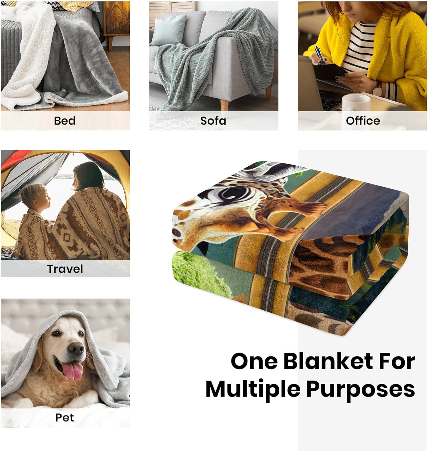 Manta de jirafa linda de 50 x 60 pulgadas, manta de forro polar de jirafa para mujer, manta para sofá, cama, hombres y niños, manta de felpa suave