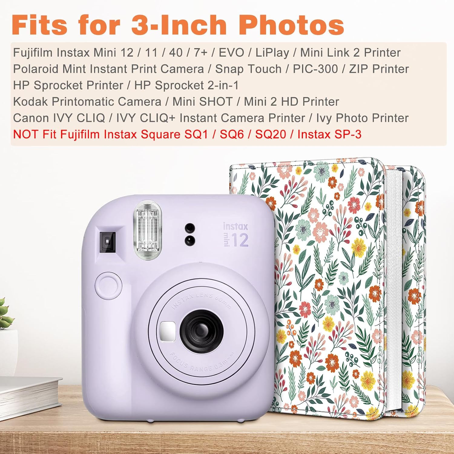 Fintie Mini álbum de fotos para película de 3 pulgadas, álbum de 104 bolsillos para cámara instantánea Fujifilm Instax Mini 12EVO1140 e impresora