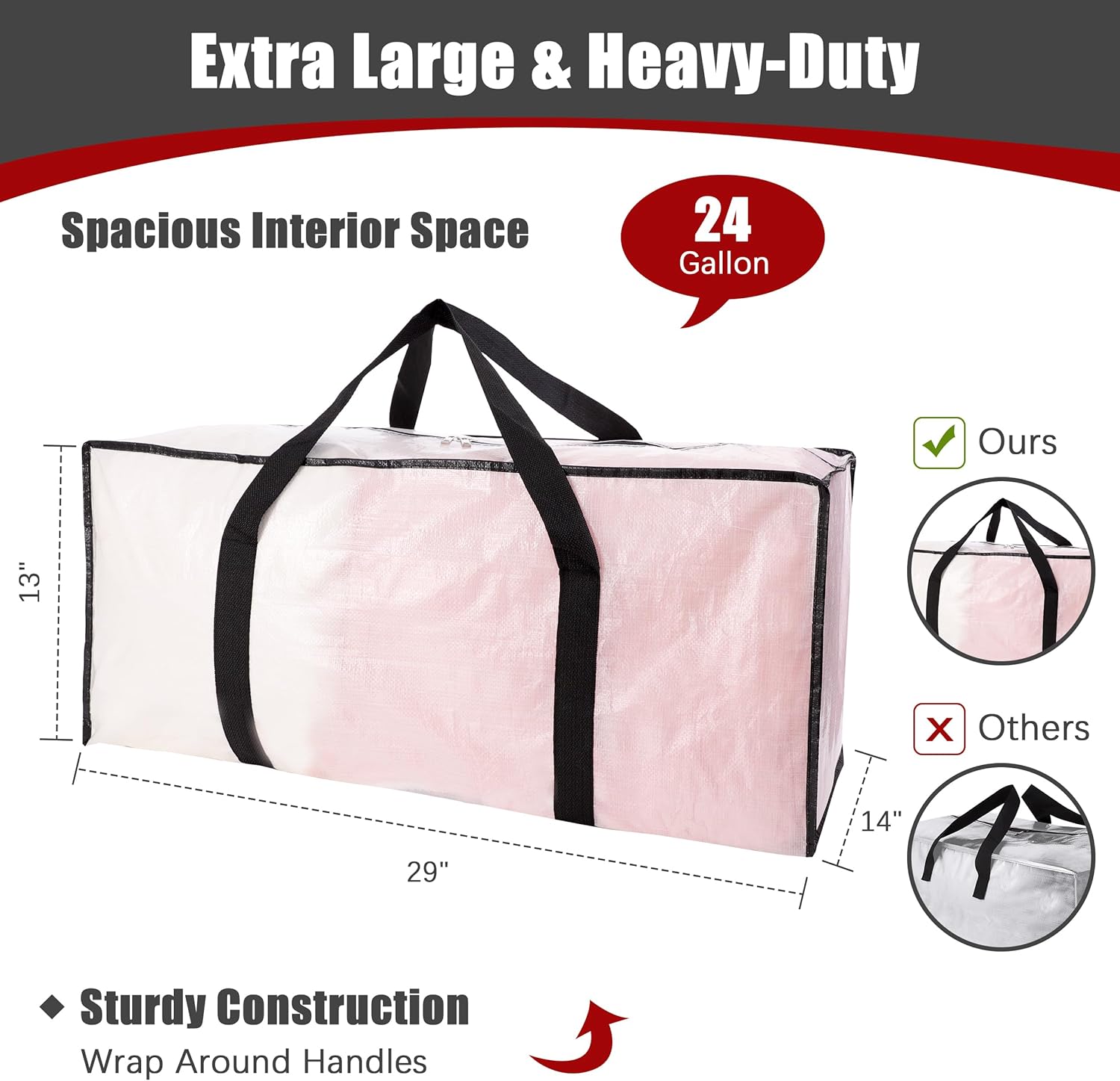 Bolsas de mudanza extra grandes con cremalleras y asas de transporte, bolsa de almacenamiento resistente para ahorrar espacio, almacenamiento en