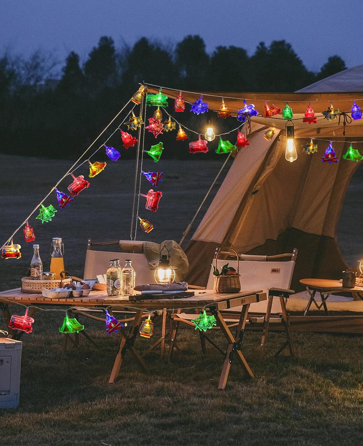 AceList Guirnalda de 20 luces LED para campamento, funciona con pilas y USB, mini cadena de queroseno impermeable para exteriores, perfecta para