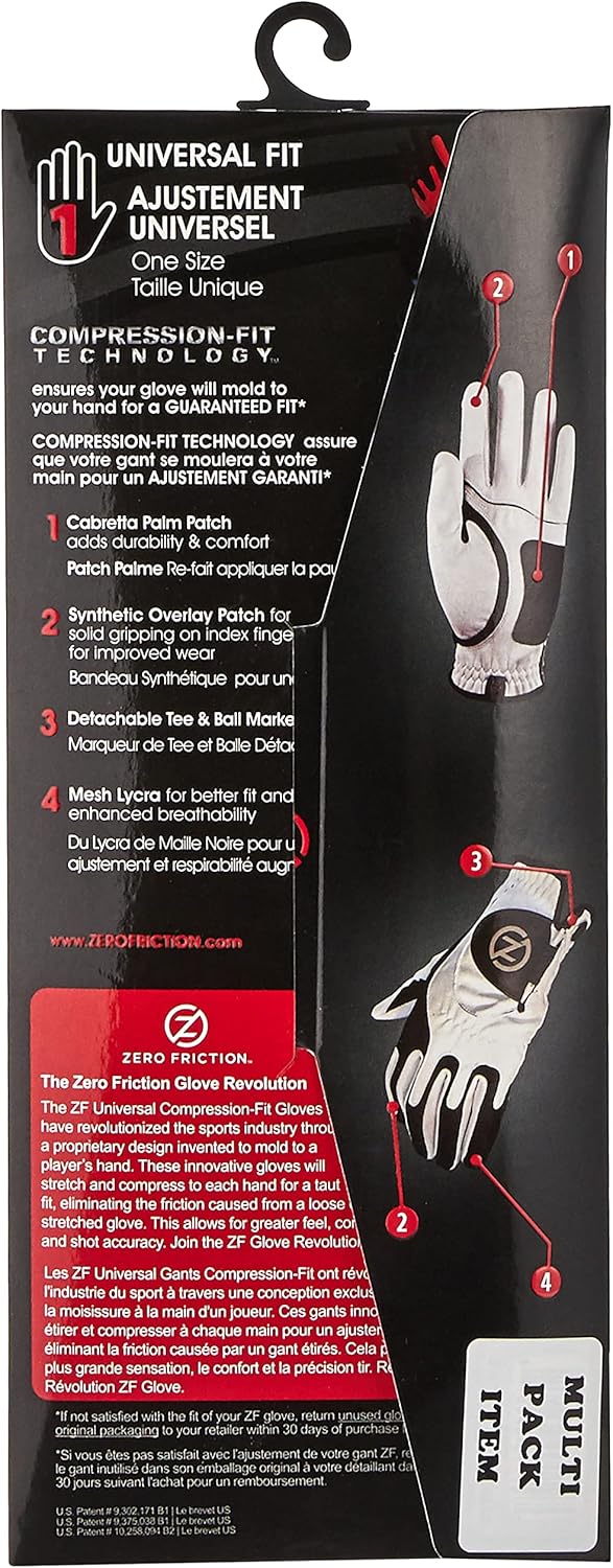 Zero Friction – Guante de golf sintético de compresión para hombre, ajuste universal