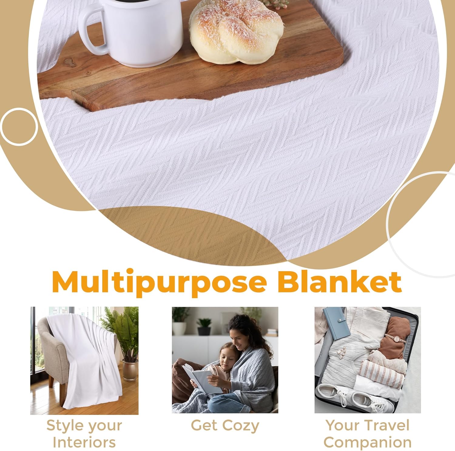 Superior Manta 100% algodón de gran tamaño, manta tejida para sofá, cama, ropa de cama, casa de campo, artículos esenciales para el hogar, mantas