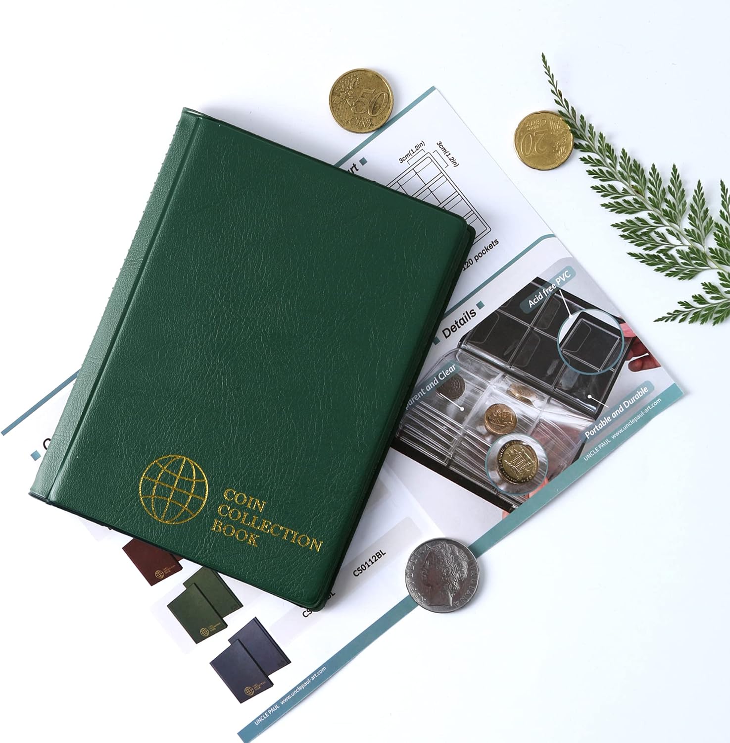 Álbum de colección de monedas, 120 bolsillos, 1.2 x 1.2 pulgadas, soporte para monedas, álbum de almacenamiento de monedas, bolsillo para