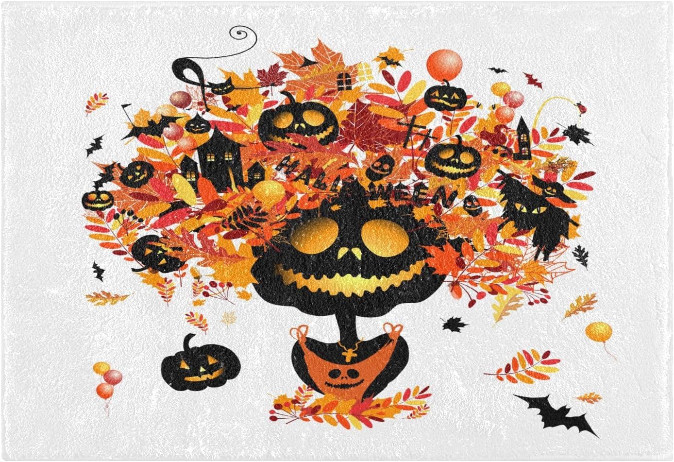 Juego de 2 alfombras de baño de calabaza y fantasma, antideslizantes, absorbentes de agua, alfombra de baño de arce rojo, alfombra de baño lavable,
