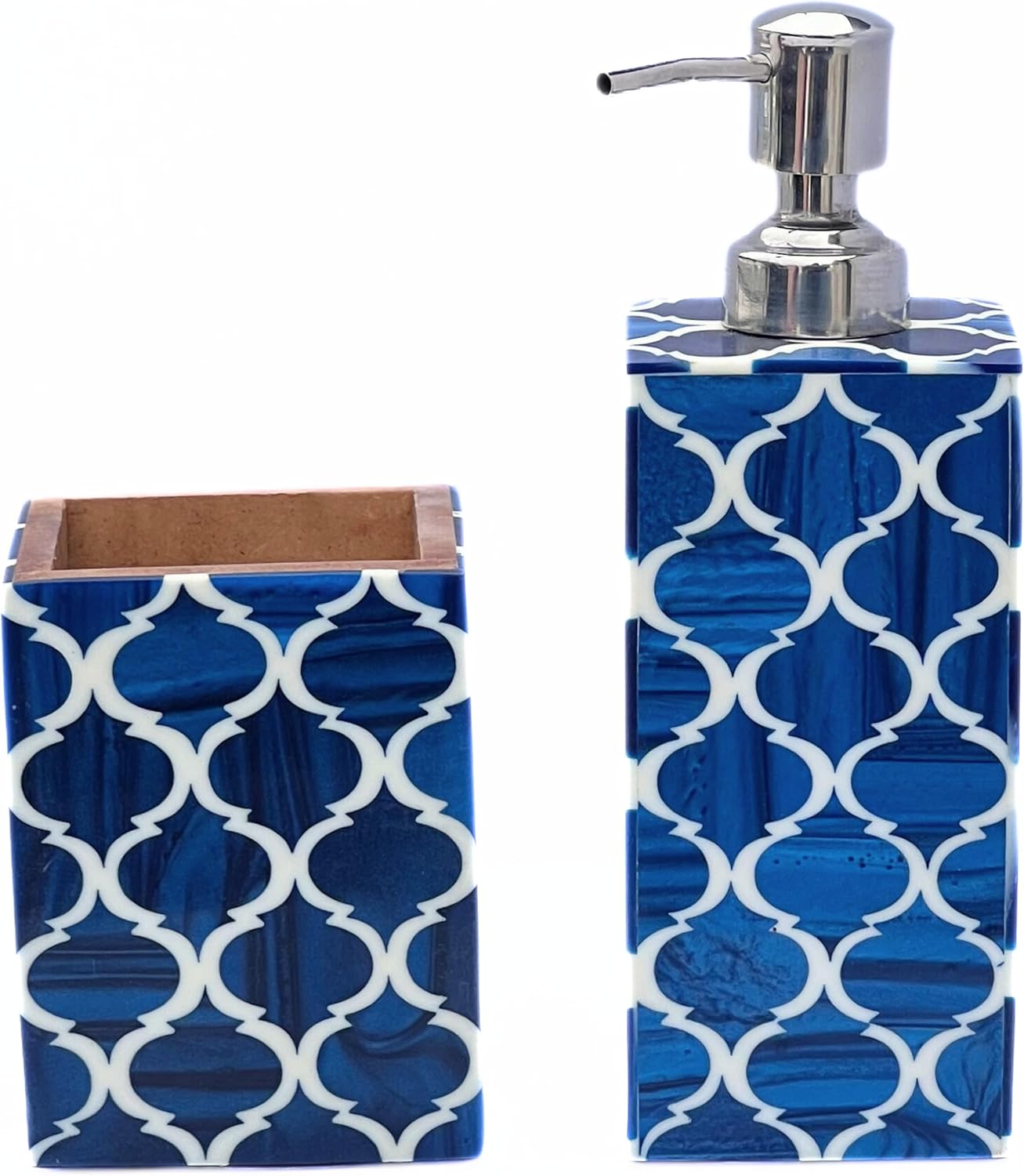 Dispensadores de jabón Morrish Morrish y soporte para cepillo de dientes, accesorios de baño, artículos para el hogar de aspecto real (azul y blanco)