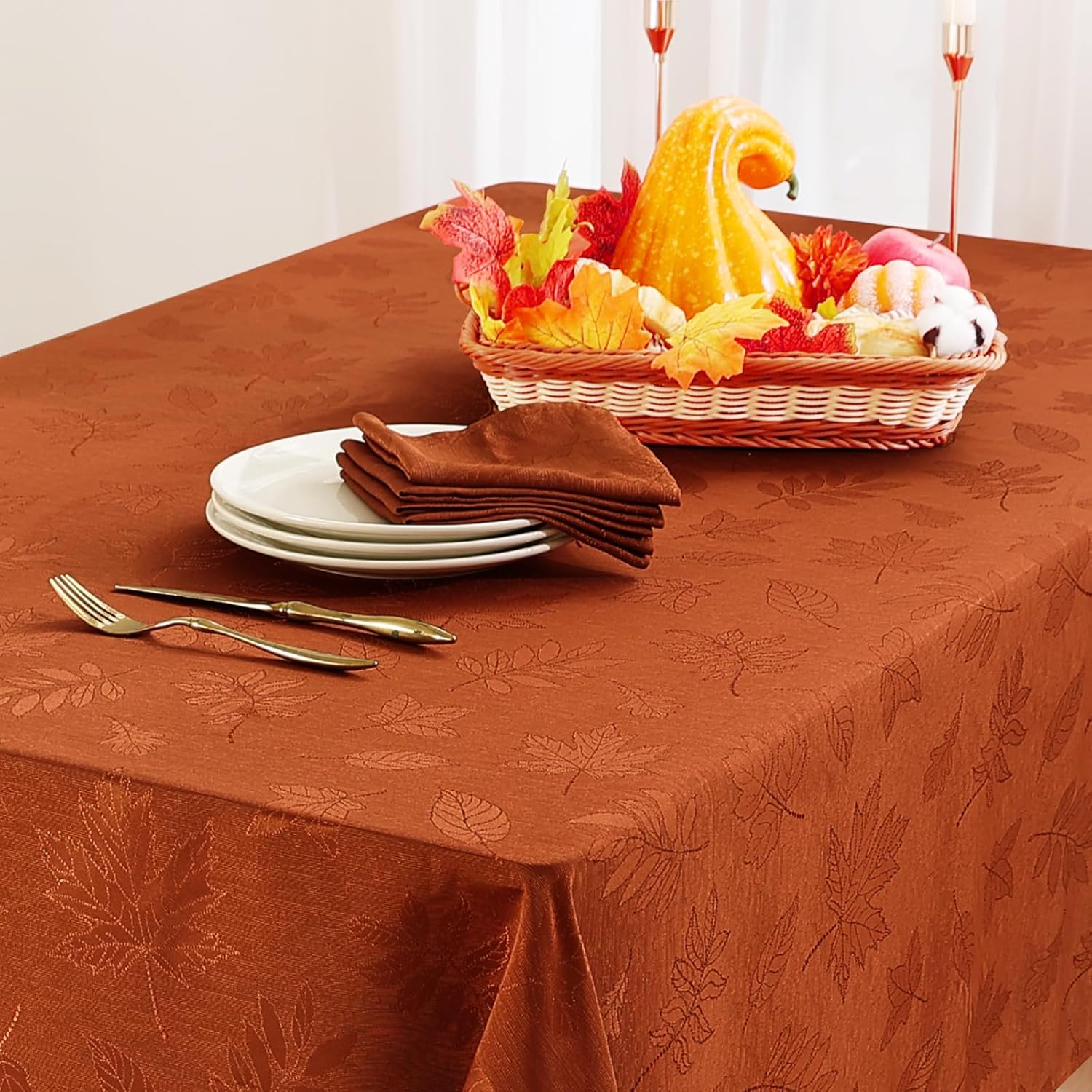 smiry Mantel de jacquard de otoño, 60 x 102 pulgadas, impermeable, hojas de otoño, damasco, manteles rectangulares de tela para fiestas de cosecha y