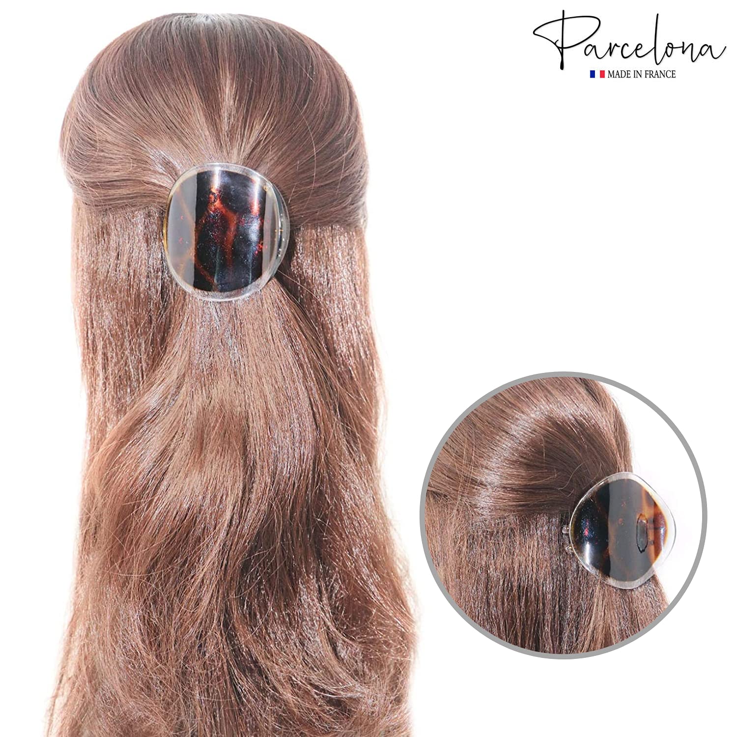Parcelona France Onde Leopard Tortoise Shell Clear Celluloid Side Slide en agarre seguro pinza de pelo fino de pato para yoga -2 34 pulgadas
