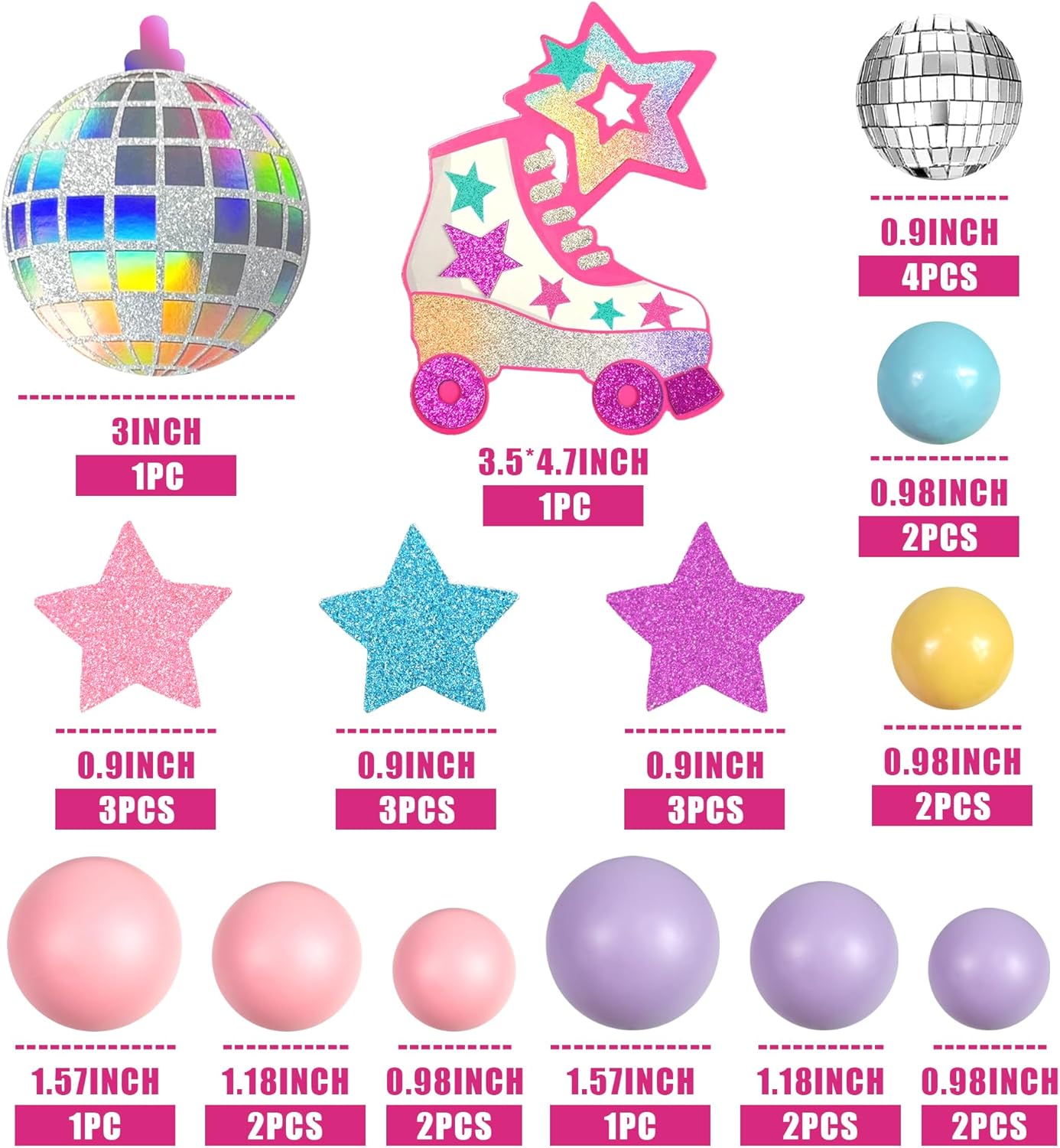Decoración para tartas de patinaje sobre ruedas, bola de disco, decoración de pasteles de bolas pastel para niñas de los años 80 y 90, patinaje, hip
