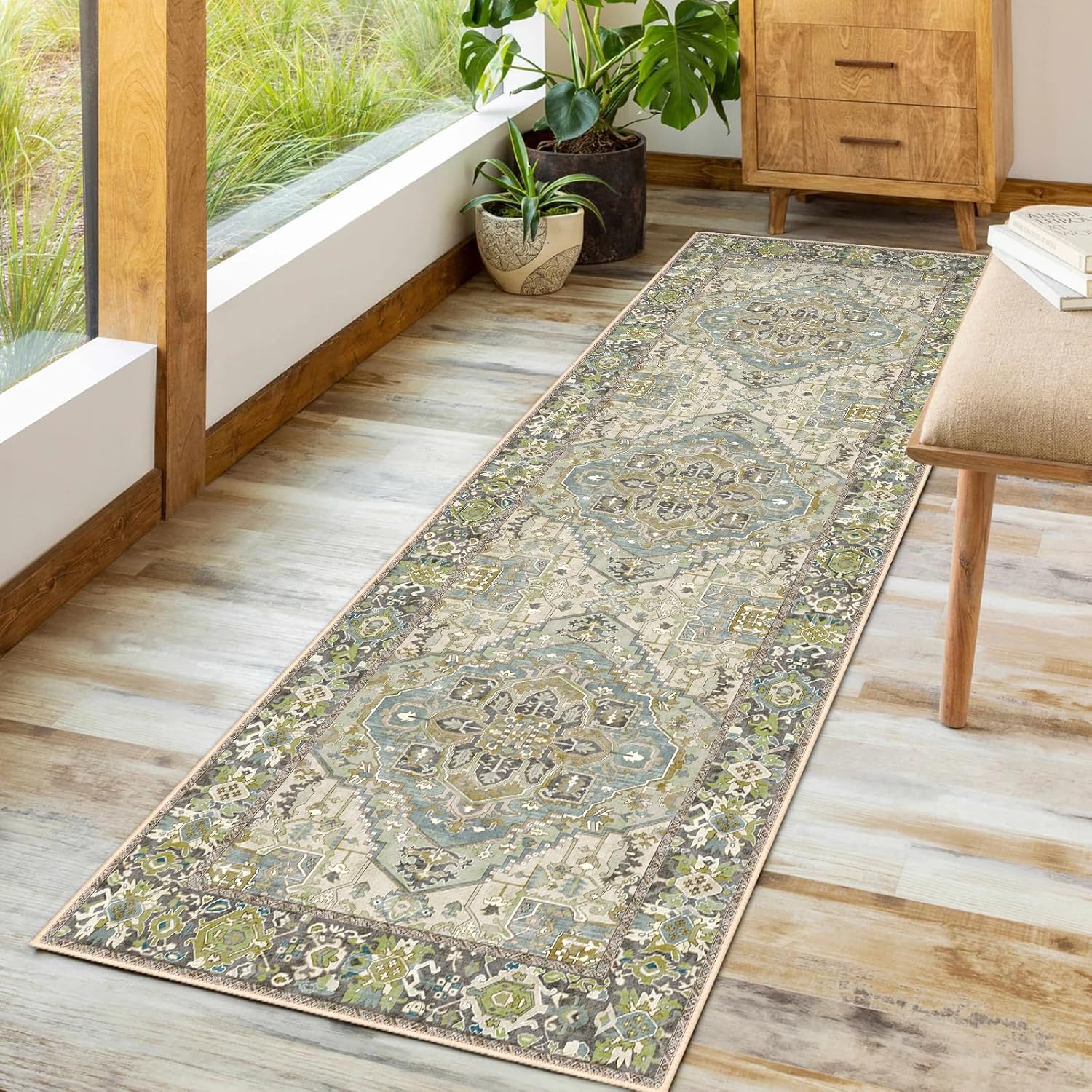 Worxvell Alfombra lavable para pasillo de 2 pies 6 x 8 pies, alfombra de pasillo antideslizante con parte trasera de goma, tapetes vintage