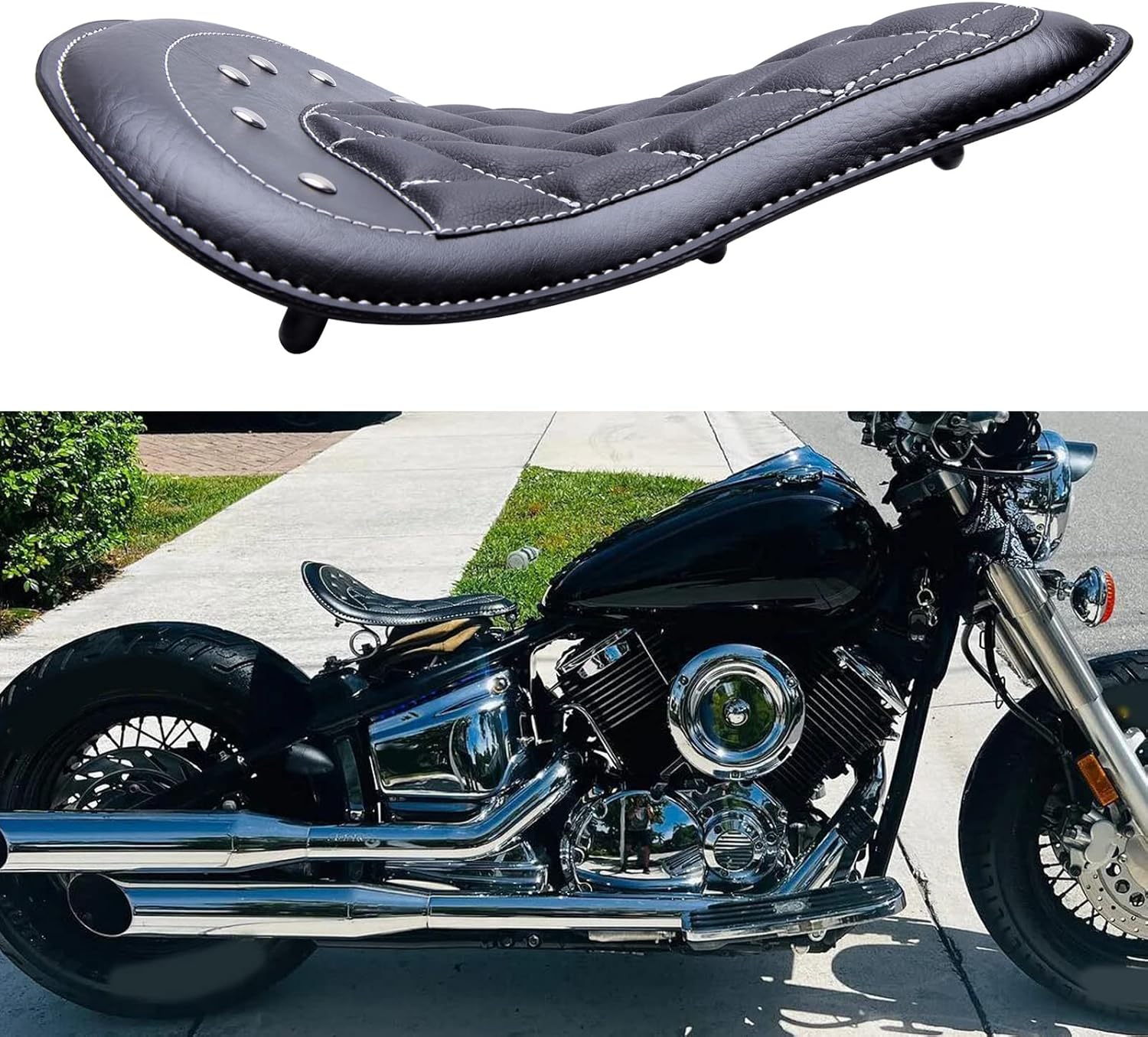 Cojín de motocicleta negro para asiento individual compatible con Honda Rebel 250 300 500 Refit Bobber (negro-rombo)