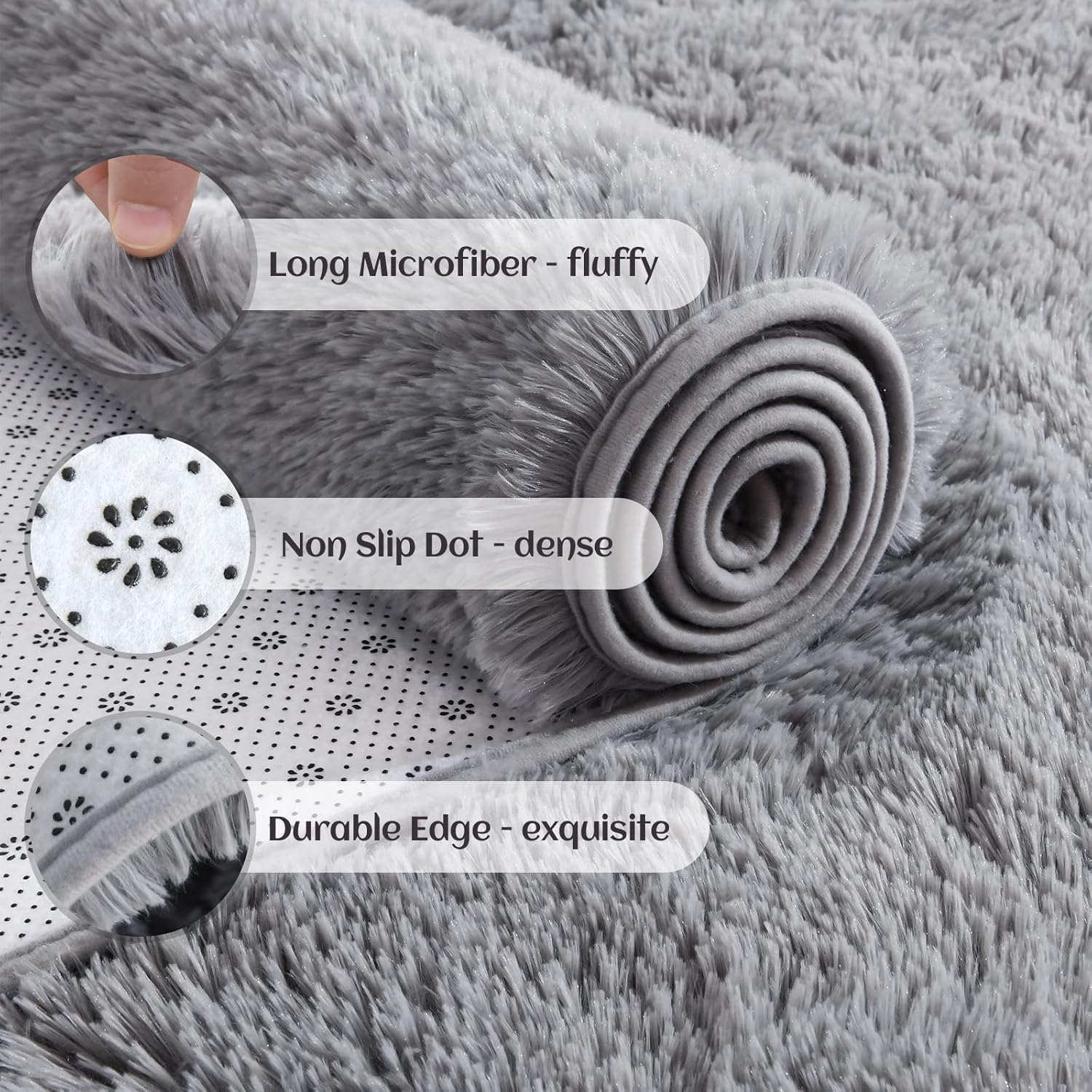 YJ.GWL Alfombras de pasillo esponjosas para dormitorio, sala de estar, alfombra de pelo suave de 2 x 4 pies, alfombra de felpa gris antideslizante