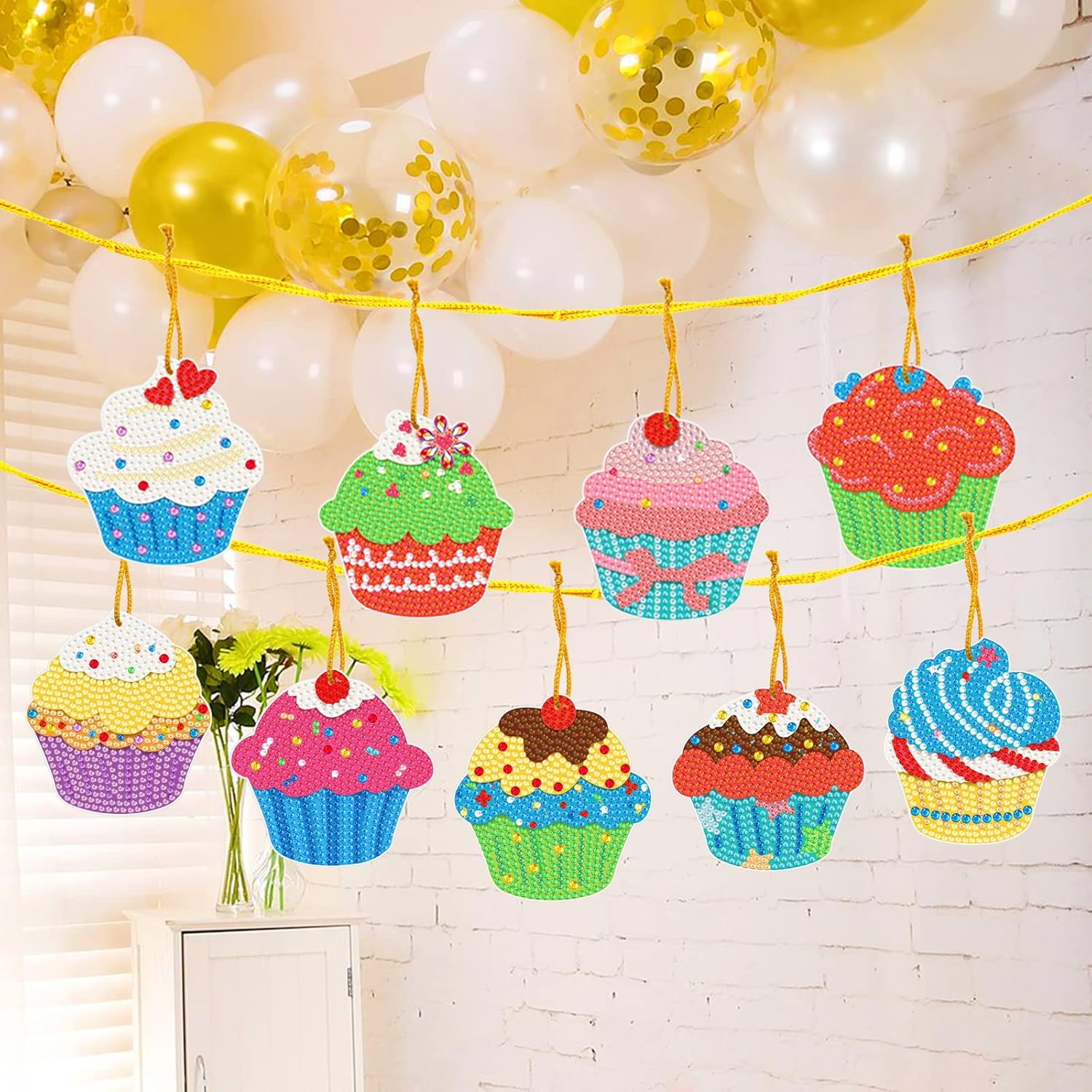 LXTONG Colgante colgante de pintura de diamantes para cupcakes, 9 piezas de cristal con forma especial de diamante por números, adornos colgantes