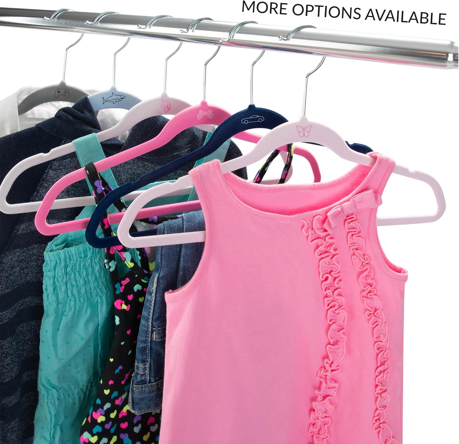 Simplify Paquete de 25 perchas de terciopelo para niños, delgadas, diseño antideslizante, ahorro de espacio, ropa para niños, camisas, pantalones,