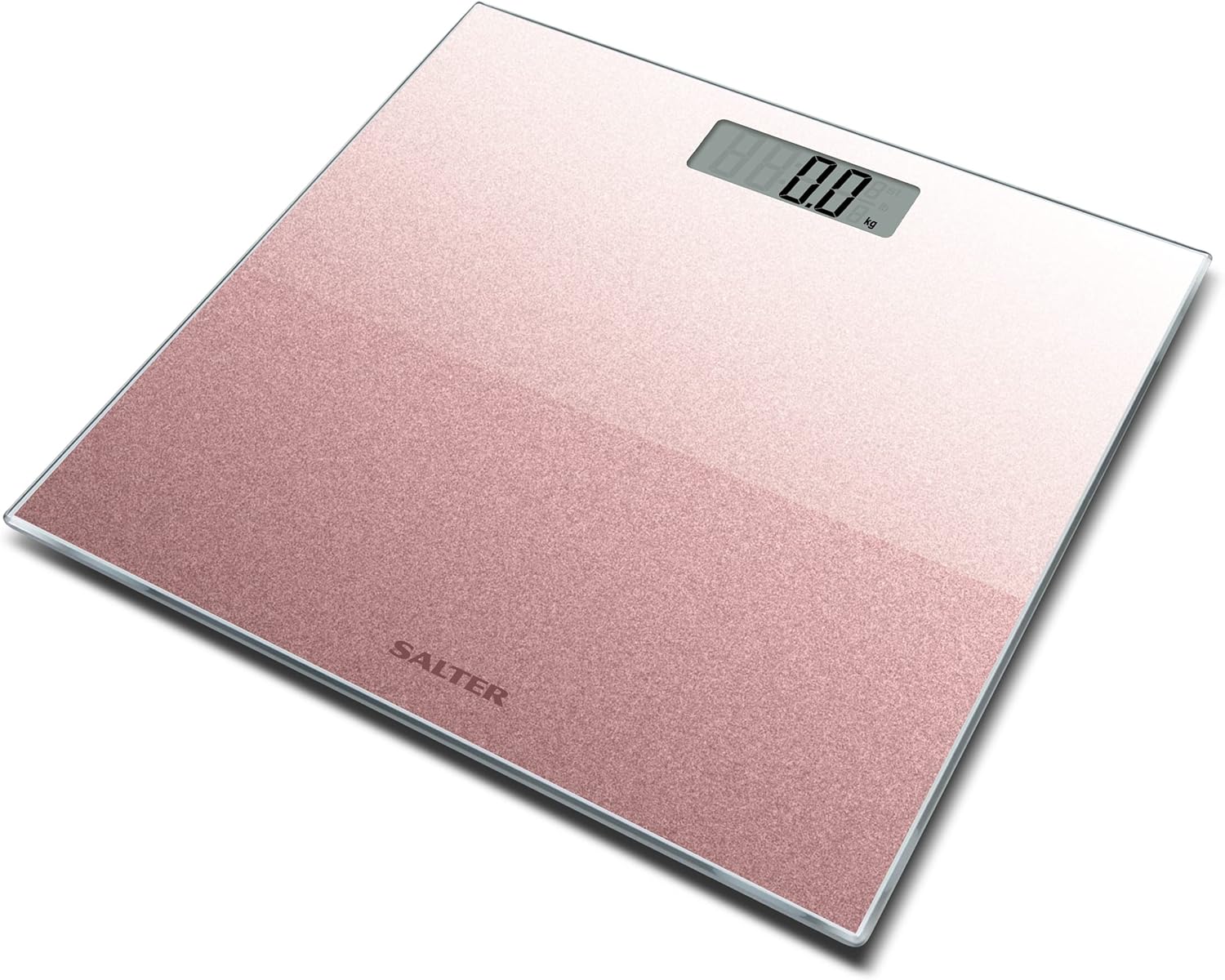 Salter 9037 RGGL3R – Báscula digital de baño  Báscula de pesaje corporal de oro rosa, plataforma de vidrio templado, pantalla grande de fácil