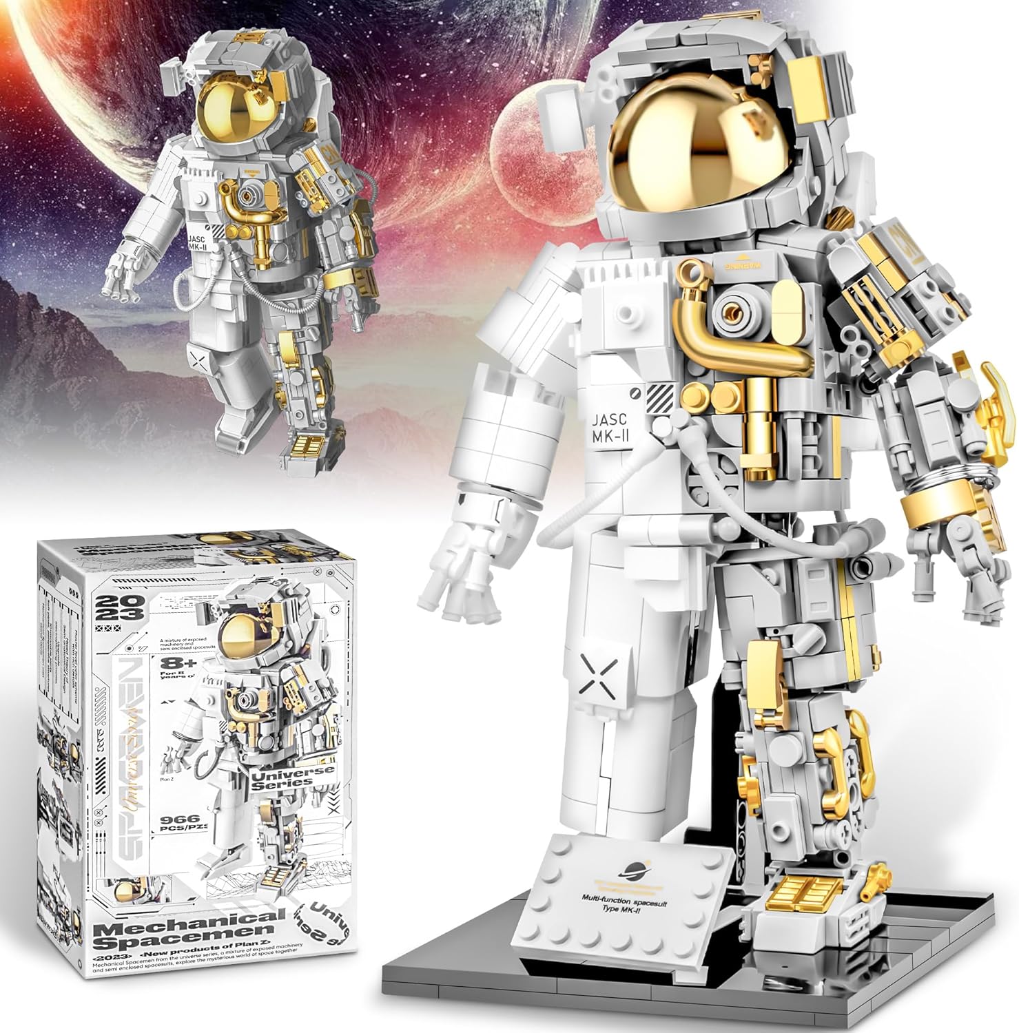 Juego de bloques de construcción de astronautas espaciales, 966 piezas de astronauta para adultos, kit de construcción espacial, juguetes regalos