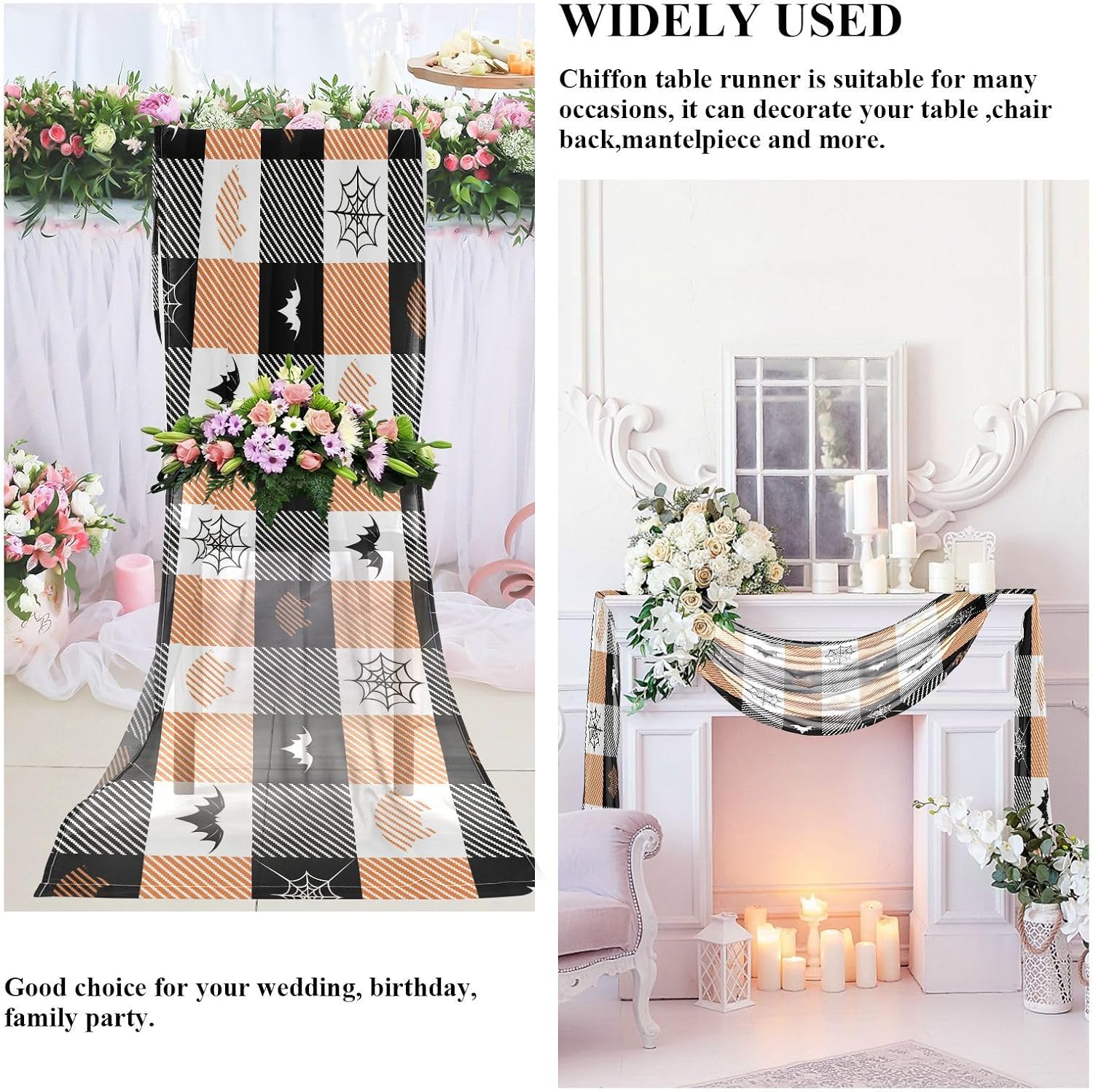 Black Yellow Halloween Plaid Table Runner Fall Kitchen Decor for Kitchen Decorations Halloween Decor 108 Inches Long
