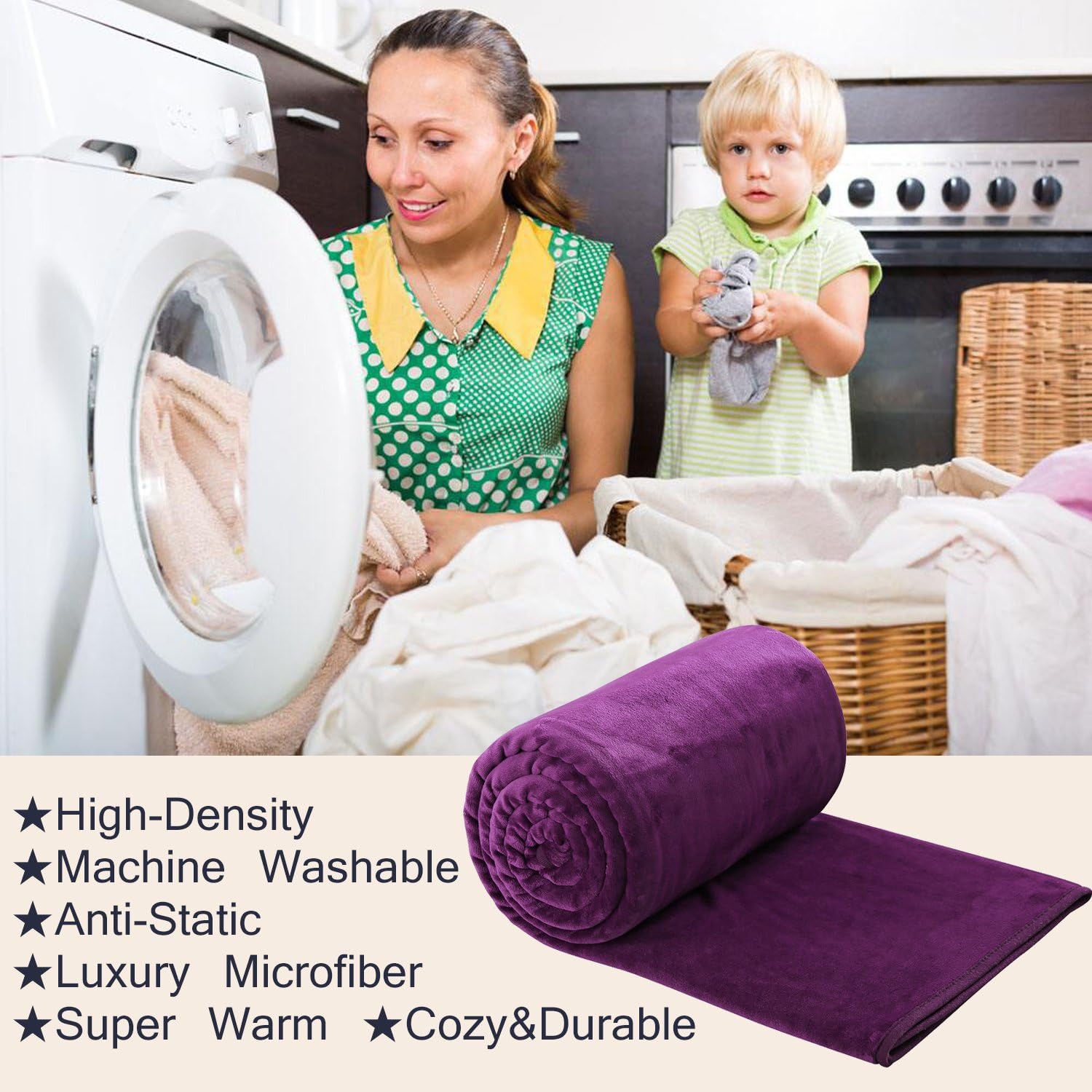 Hozy – Cobija de forro polar para cama de 330GSM, suave, tela cepillada, muy cálida, para el sofá