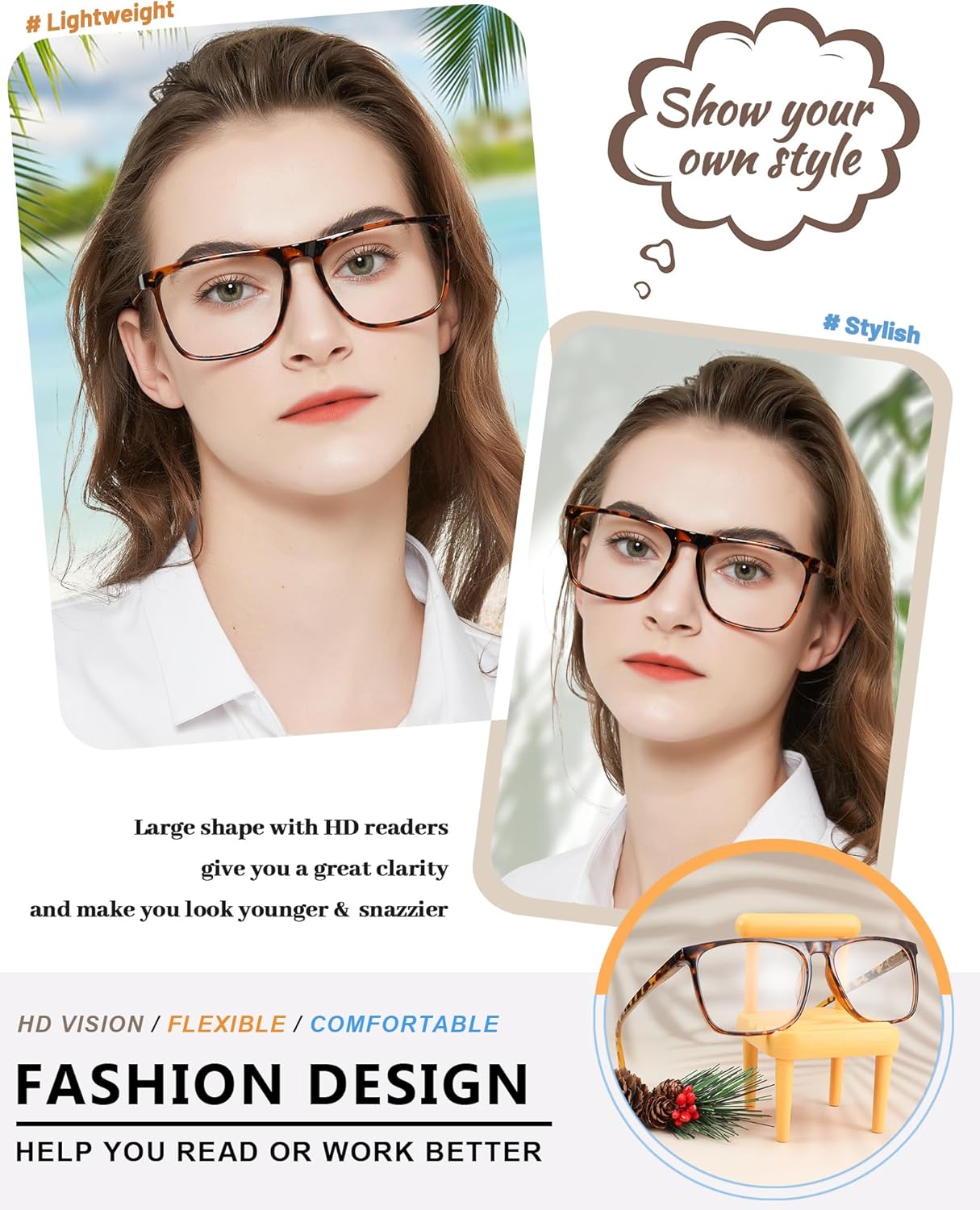 MARE AZZURO Lentes de lectura de gran tamaño para mujer, ligeros, grandes lectores 1.0 1.25 1.5 1.75 2.0 2.25 2.5 2.75 3.0 3.5 4.0 5.0 6.0