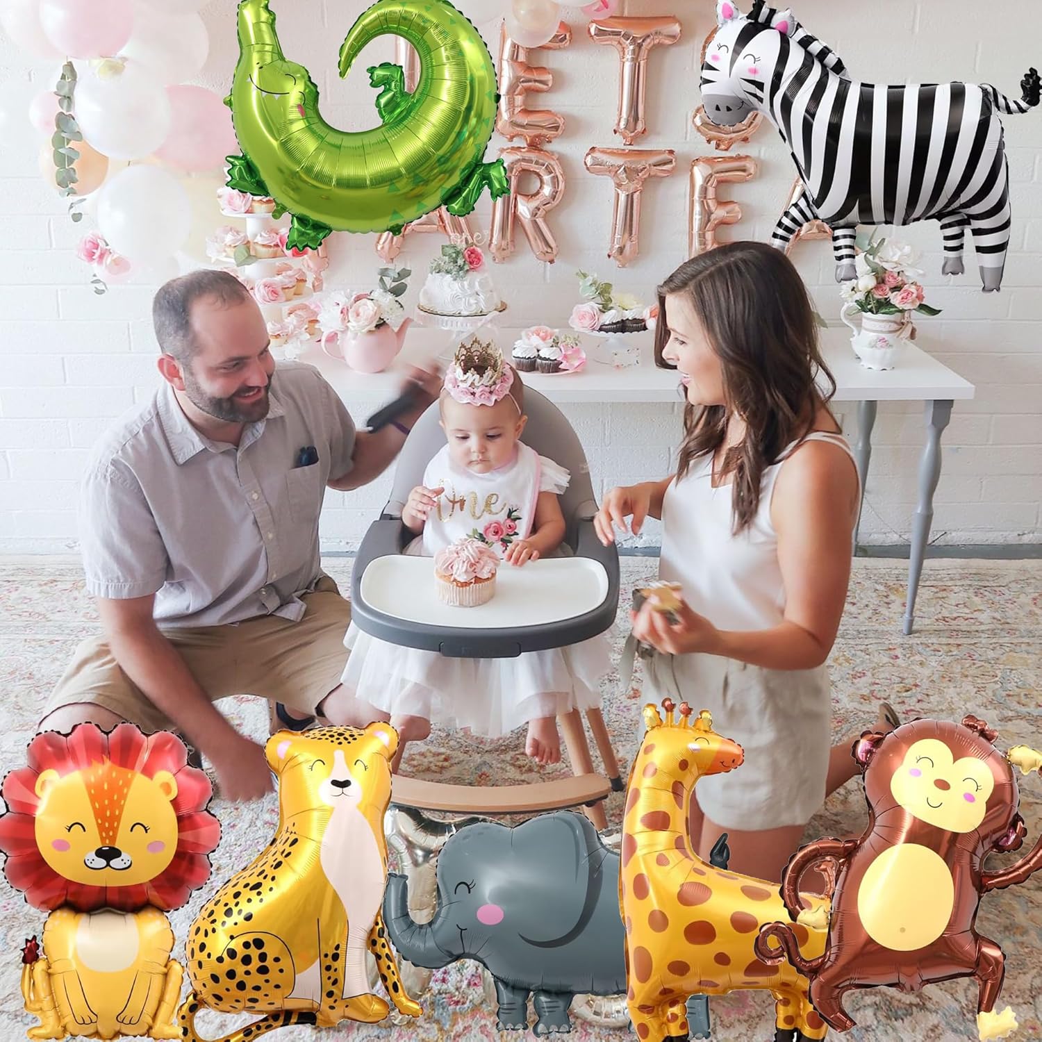 7 globos de aluminio de animales de la selva, safari en la selva, fiesta de cumpleaños, suministros de decoración de baby shower, elefante, mono,